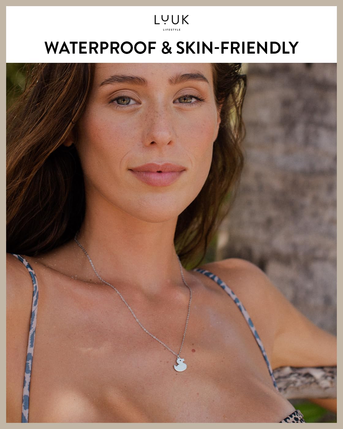 LUUK LIFESTYLE Happy Duck pendant necklace, with HAPPINESS Gift Card, 14k gold plated, Stainless steel, 19in adjustable, waterproof, sturdy chain, dainty, trendy, vacation, beach, pool party