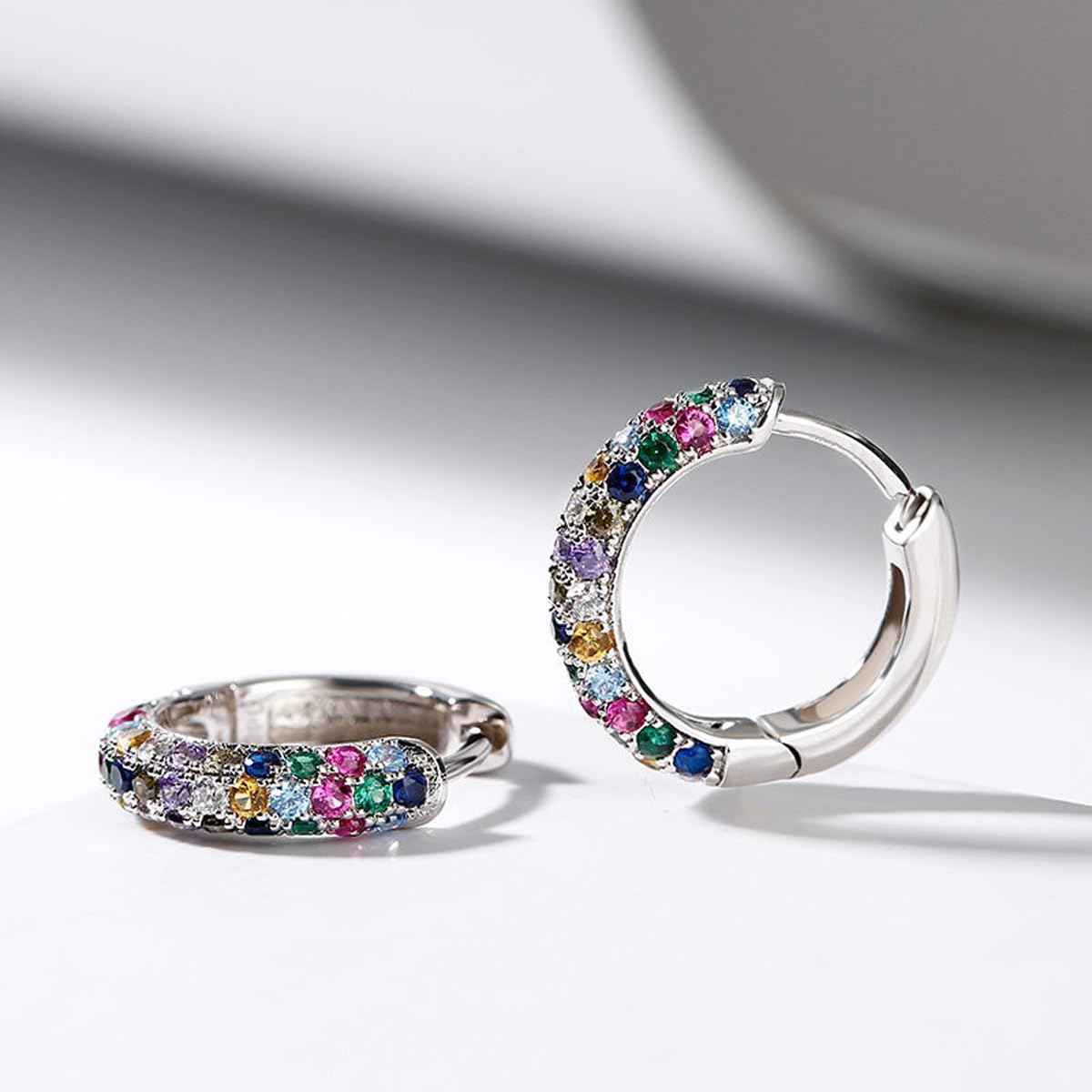 Lymphatic Drainage Earrings For Women, Colorful Crystal Round Hoop Earring Fashion Titanium Ion Lymphvity Germanium Magnetotherapy Loss Slimming Jewelry Gifts (Colorful)