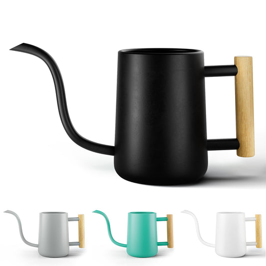 35 Ounce Metal Small Indoor Watering Can with Long Spout & Real Wood Handle for House Plants, Succulents, Cacti & Seedlings - Black Long Spout Watering Can Indoor Plants - Gentle Flow & No Spills