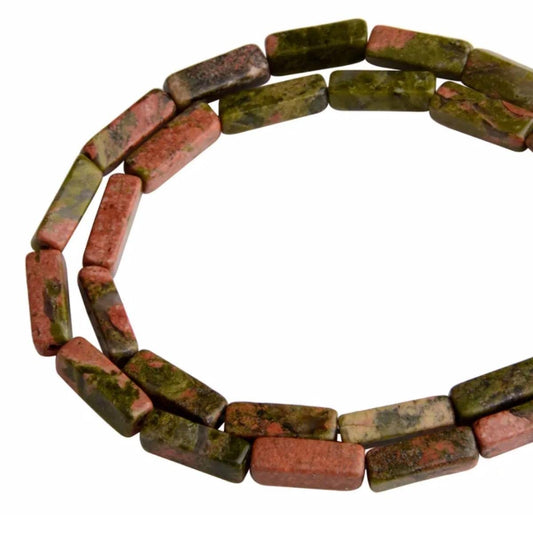 4x13mm Natural Stone Unakite Rectangular Column Tube Cylinder Spacer Loose Beads Gemstone for DIY Bracelets Necklace Jewelry Making Strand 15 Inch (28-30pcs)