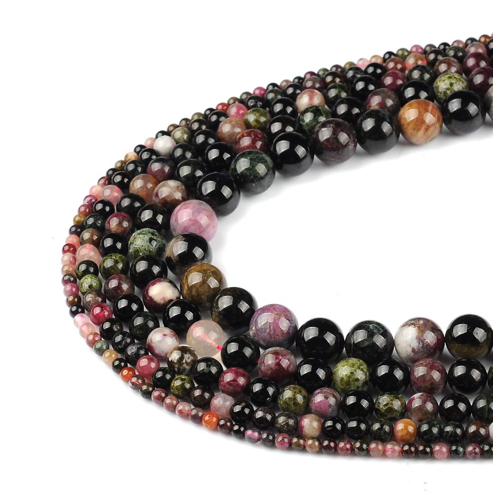 10mm Natural Colourful Tourmaline A Gemstone Round Loose Beads Crystal Stone Bracelet Necklace Accessories Crafts for Jewelry Making DIY,1 Strand 15"