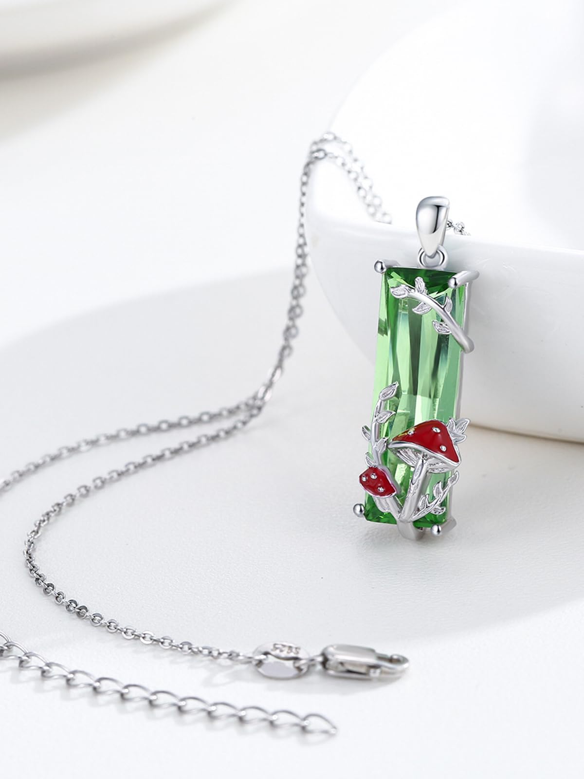 AENEAS Valentines Day Gifts for Women Her Mushroom Necklace for Women 925 Sterling Silver Green Crystal Pendant Cute Whimsical Mushroom Jewelry Gifts for Women Her Wife