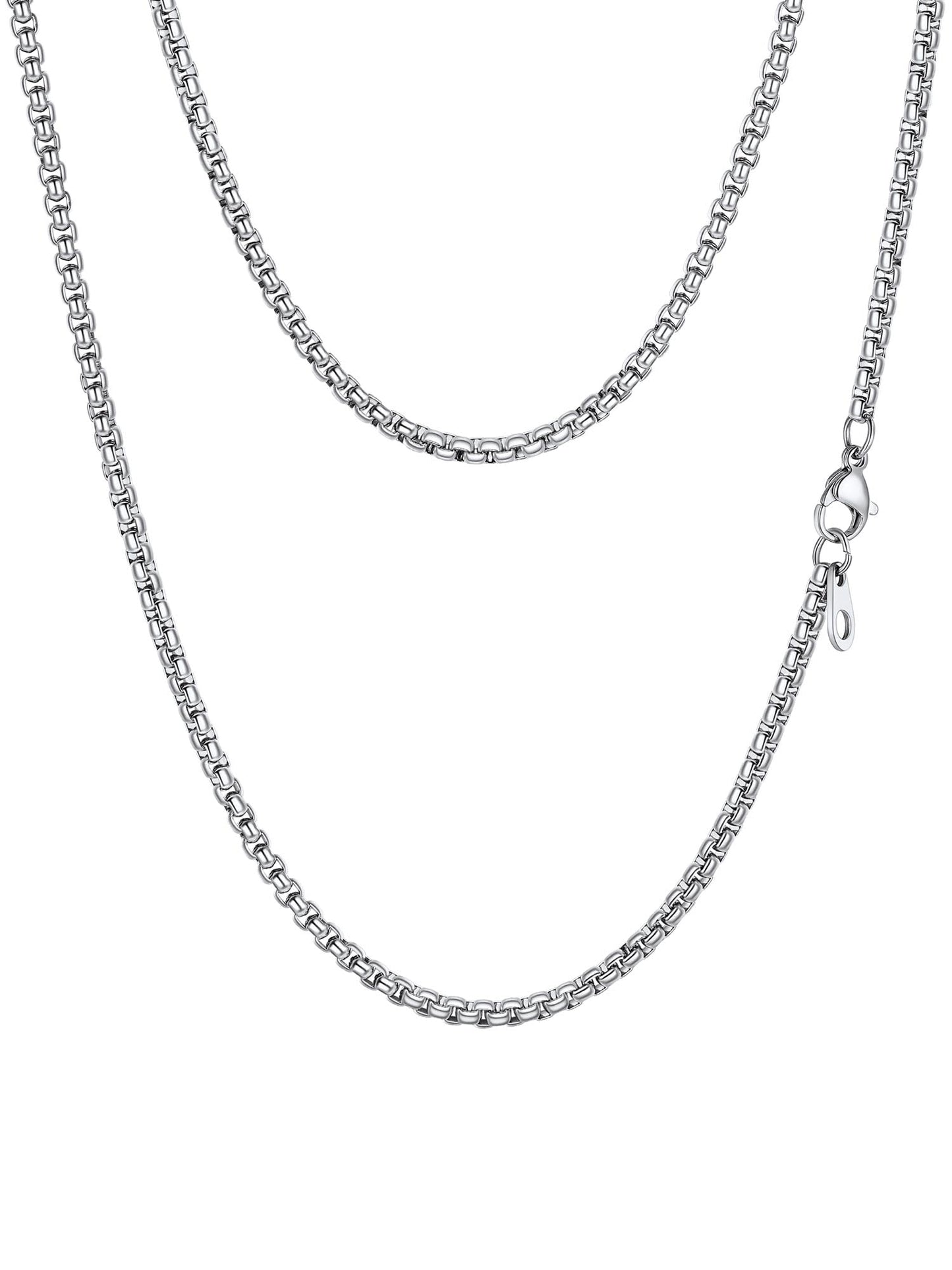 PROSTEEL Mens Chain Necklace, Squre Rolo Link Chains Stainless Steel Necklace 2mm Waterproof & Strong Lobster Clasp Men and Women Jewelry with Gift Box 20in