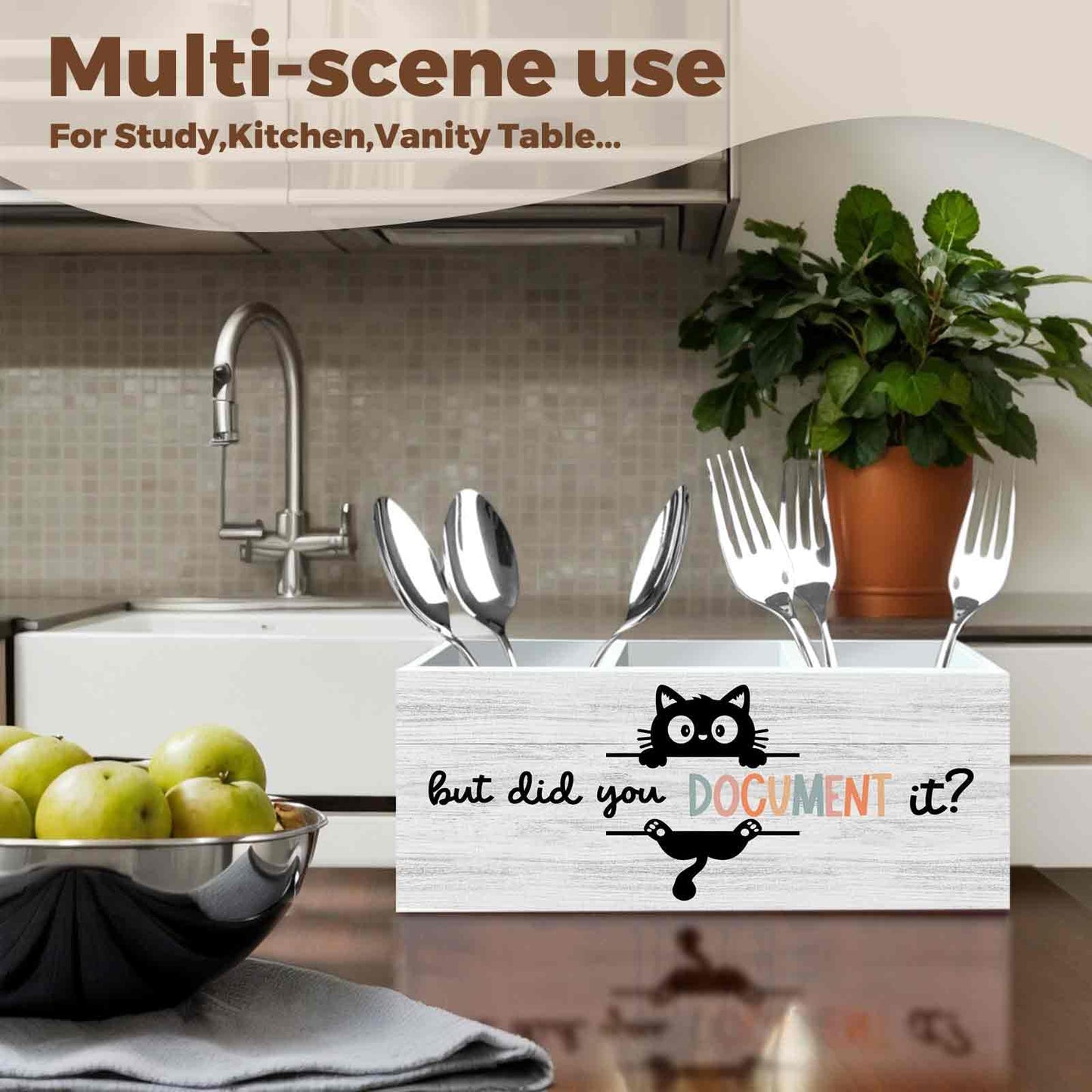 XINCEYWJ Funny Black Cat Pencil Pen Holder for Desk Organizer, Black Cat Gifts, HR Human Resource Gifts, But Did You Document It Wooden Box Decorations for Office Workplace Desk Tabletop Decor