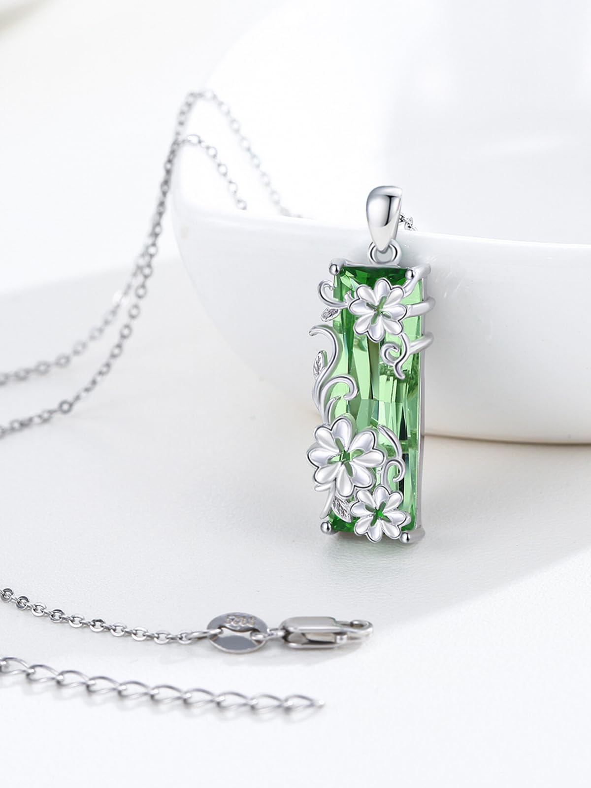 AENEAS Valentines Day Gifts for Women Her Clover Necklace 925 Sterling Silver Green Crystal Pendant Clover Jewelry Gifts for Her Wife