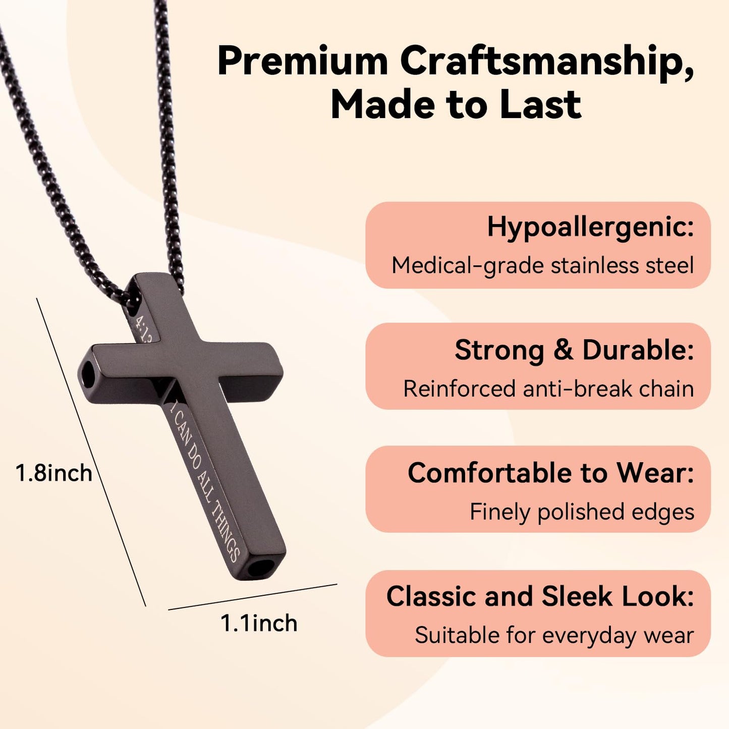FUNPAR Cross Breathing Necklace for Anxiety Relief and Relaxation, Breathlink Design Quit Smoking Aid, Stainless Steel Mindfulness Tool to Calm, Stylish Wellness Gift for Adults(Black)