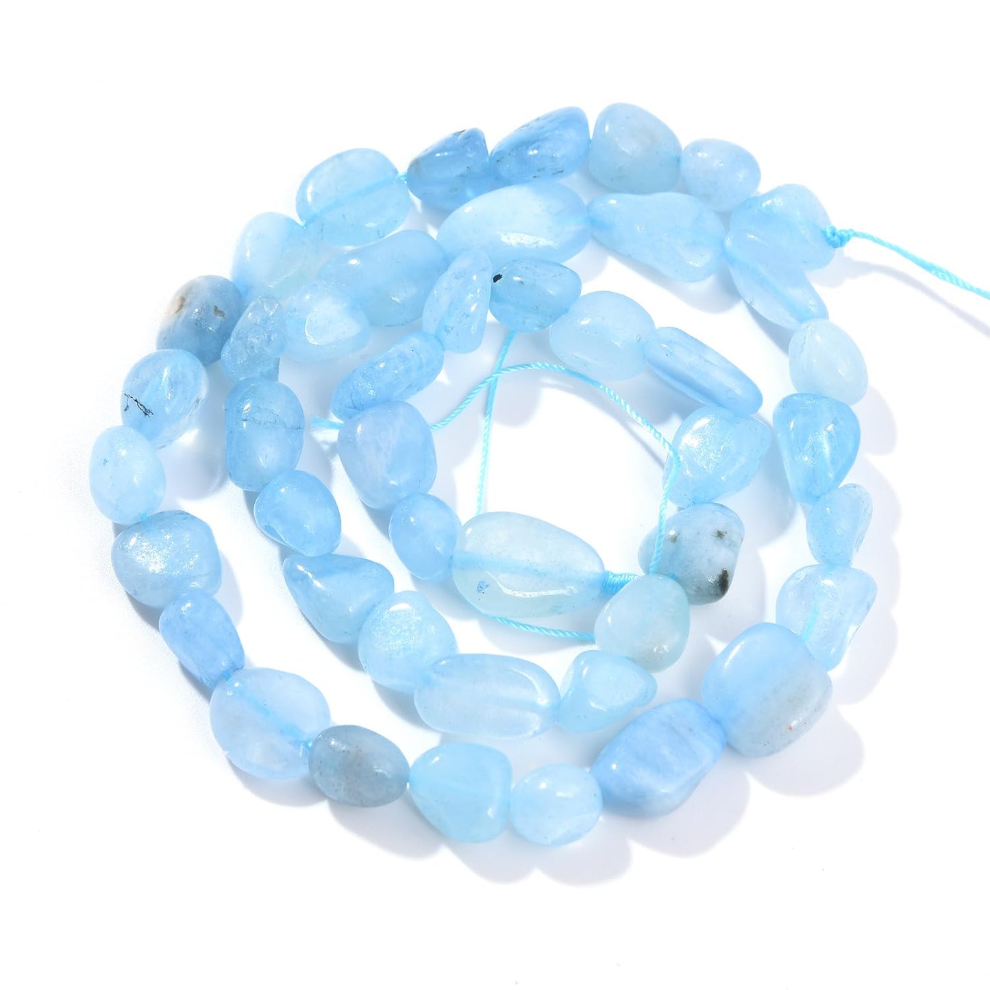 jodaying 6-8mm Natural Aquamarine Nuggets Oval Free Tumbled Pebble Semi Precious Gemstone Loose Stone Beads Approx 15.5 inch for DIY Jewelry Making