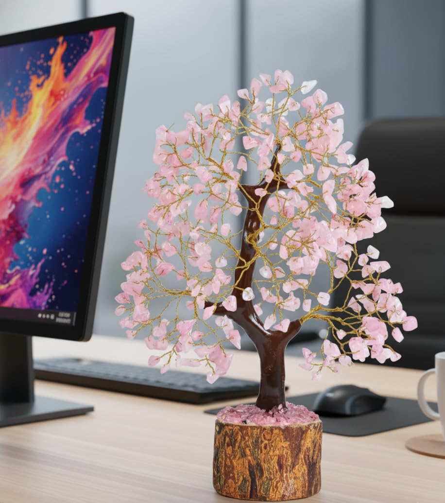 BOMBAY CRYSTALS EXPORT Rose Quartz Crystal Tree of Life – Handmade Healing Gemstone Money Tree for Positive Energy, Good Luck & Prosperity | Home & Office Decor | Gift for Women & Mom