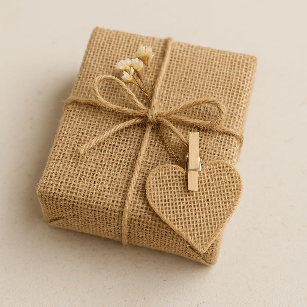 LWR CRAFTS Natural Burlap Ribbon 6 Inch x 32 Feet - Jute Fabric Webbing for Rustic Wedding Decorations, Table Runners, Chair Sashes, DIY Crafts & Christmas Wreath