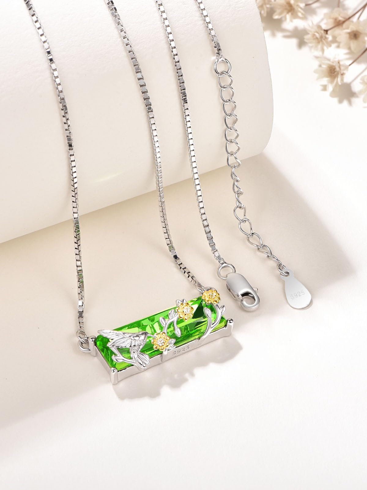 AENEAS Valentines Day Gifts for Women Her Hummingbird Necklace for Women Sterling Silver Cute Animal Pendant Plum Flower Green Crystal Jewelry Birthday Gifts for Her Wife Daughter