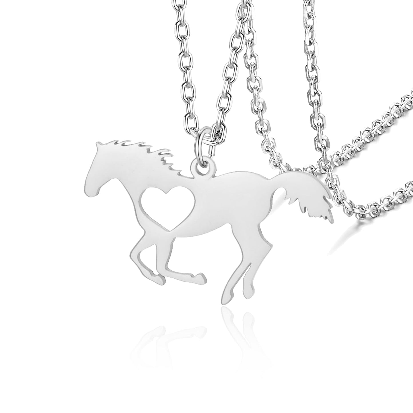 VASSAGO Horse Necklace for Women Men Stainless Steel Horse Pendant Necklace Animal Jewelry Horse Lover Gifts (silver heart horse)