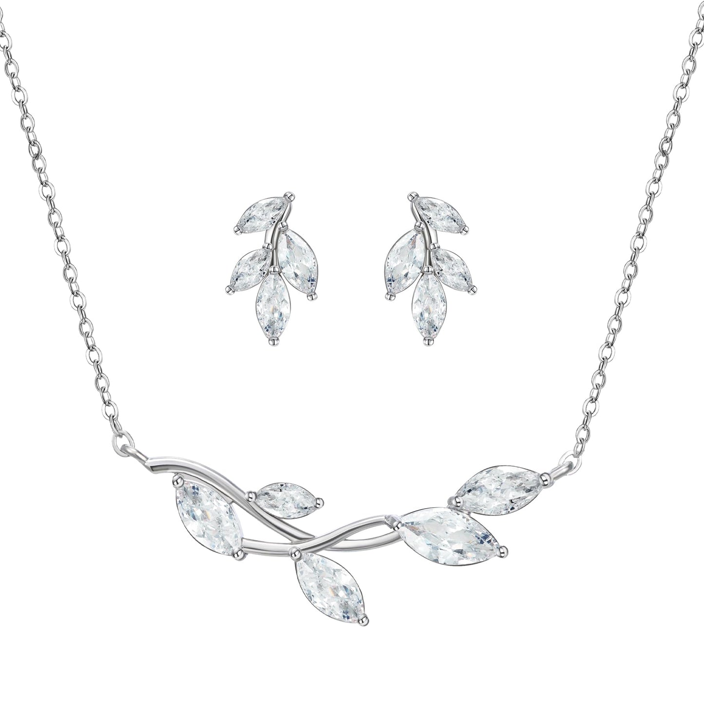SWEETV Wedding Jewelry Set for Bride Bridesmaid, Cubic Zirconia Leaf Vine Wedding Earrings Necklace Set Bridal Jewelry Set for Wedding Prom