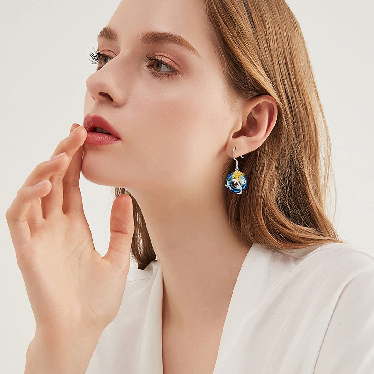 TOUPOP November Birth Flower Earrings Chrysanthemum Drop Dangle Earrings Blue Crystal Jewelry Birthday Mothers Day Gifts for Women Mom Her