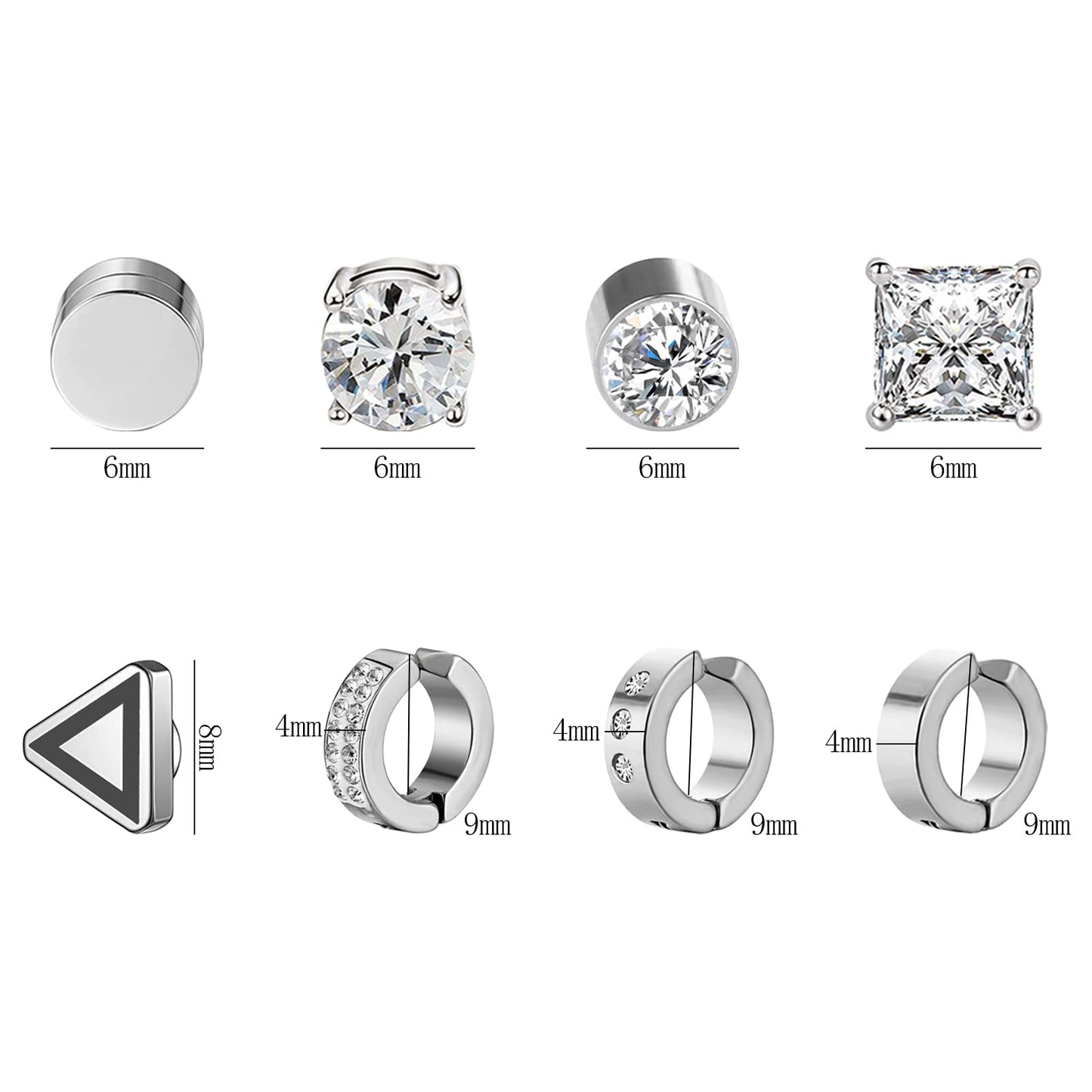 NEWITIN 15 Pairs Magnetic Stud Earrings for Men Clip on Earrings Stainless Steel Magnet Earring Unisex Dangle Cross CZ Hoop Magnetic Stud Earring Set for Men Women