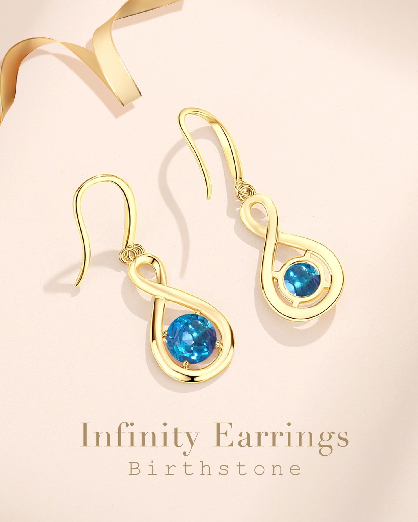 FANCIME London Blue Topaz Dangle Drop Earrings 925 Sterling Silver Yellow Gold Plated Infinity November December Birthstone Earring Fine Jewelry Birthday Mothers Day Gifts for Mom Women Her