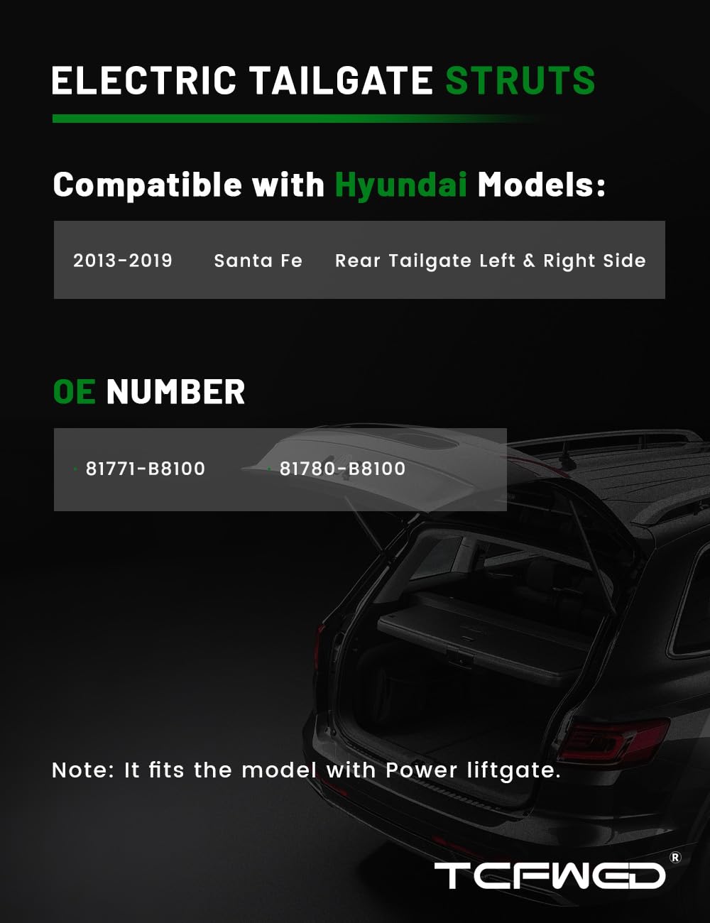 TCFWED Rear Liftgate Power Support Shock Strut Compatible with Hyundai Santa Fe 2013-2019 Electric Tailgate Lift Actuator Replace # 81771B8100(L) 81780B8100(R)