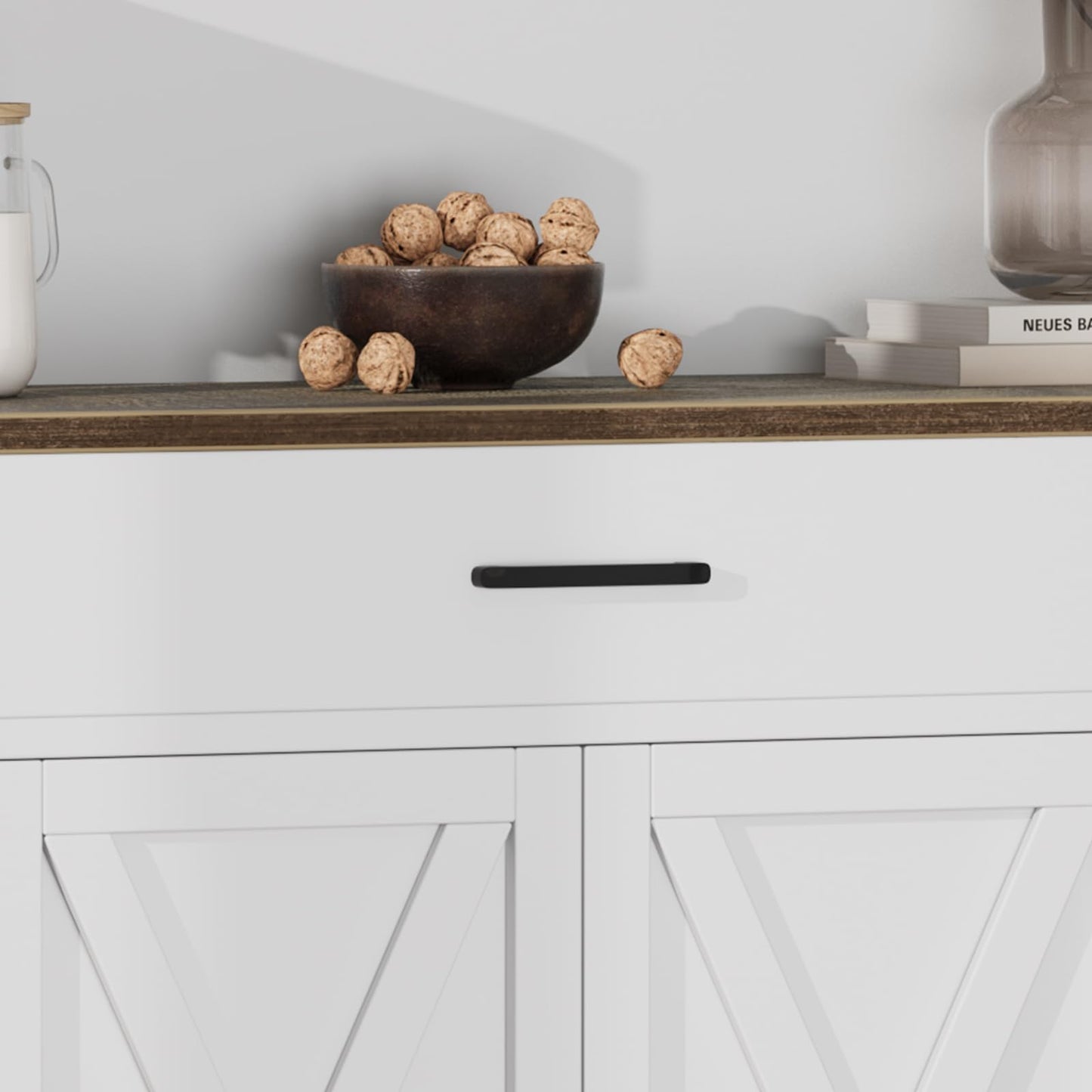 SLEKVERSA 55" Sideboard with Storage Kitchen Storage Cabinet with 3 Drawers, Modern Large Wood Farmhouse Buffet Cabinet TV Stand Coffee Bar for Living Room Hallway