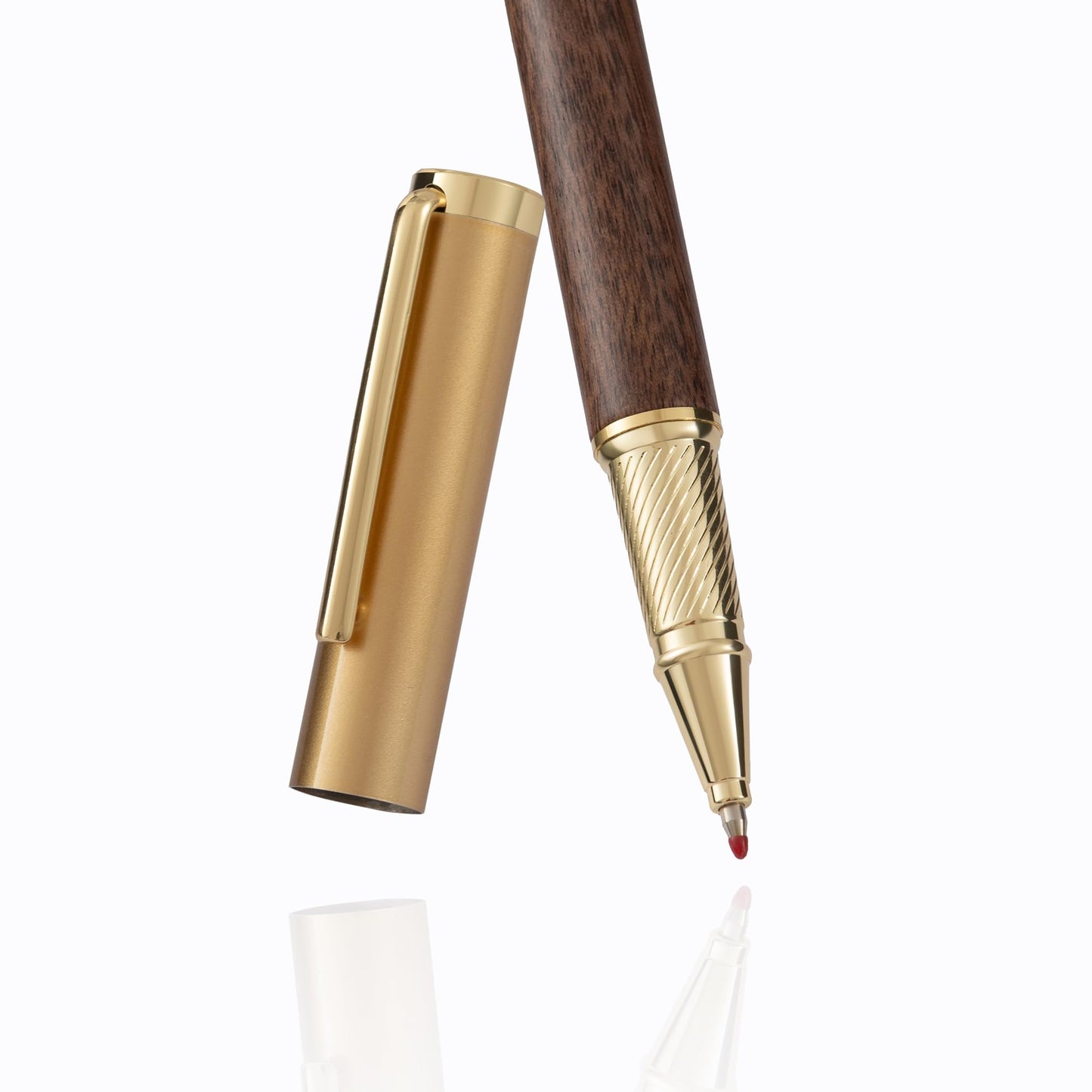 HUASHILAI Luxury Wooden and Metal Rollerball Pen Set with Spare Gel Ink Refill,Rosewood,White Oak,Walnut Wood Signature Roller Ball Pen,Business Gift Set for Men and Women (Walnut Wood)