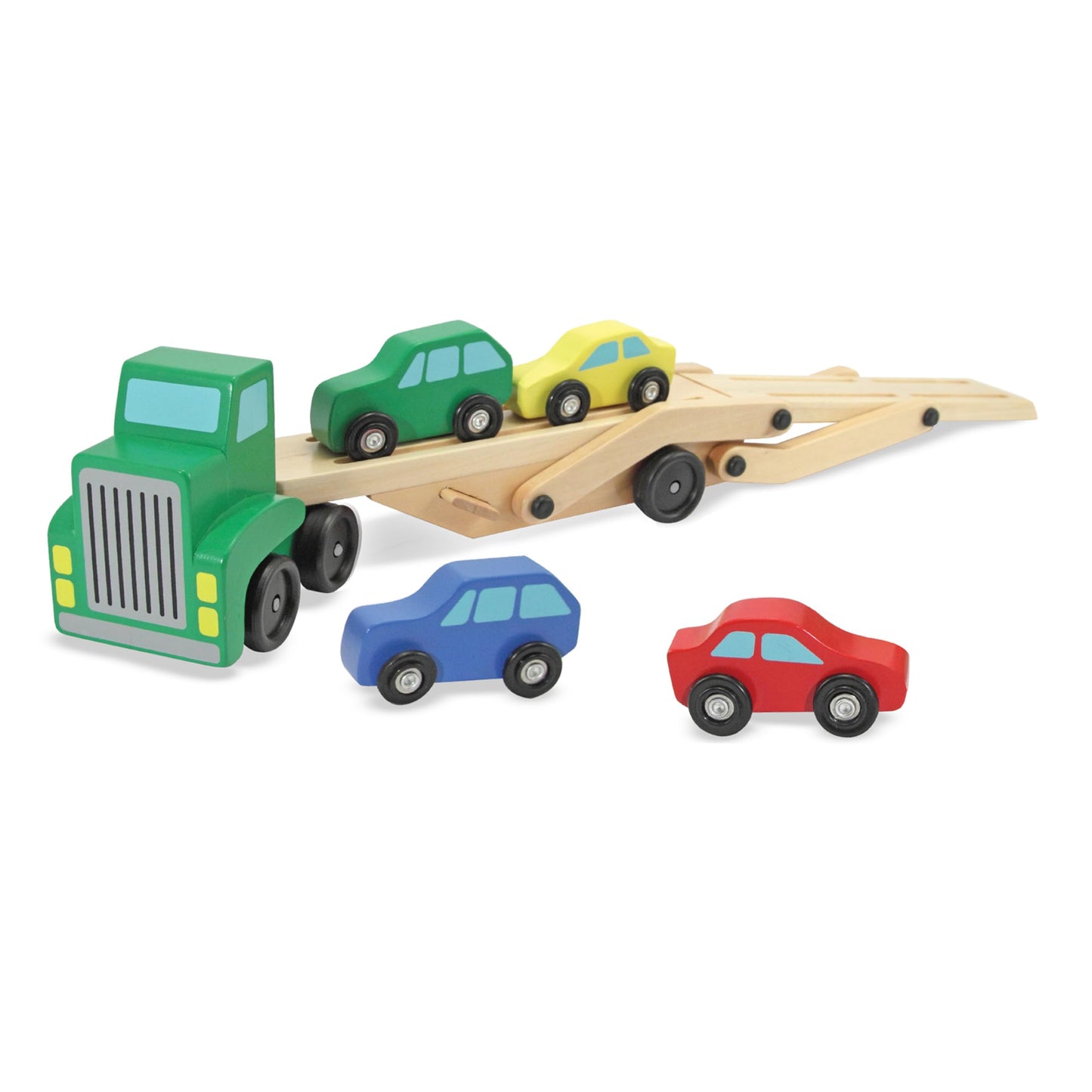 Melissa & Doug Car Carrier Truck and Cars Wooden Toy Set with 1 Truck and 4 Cars 5.75" x 12" x 3"