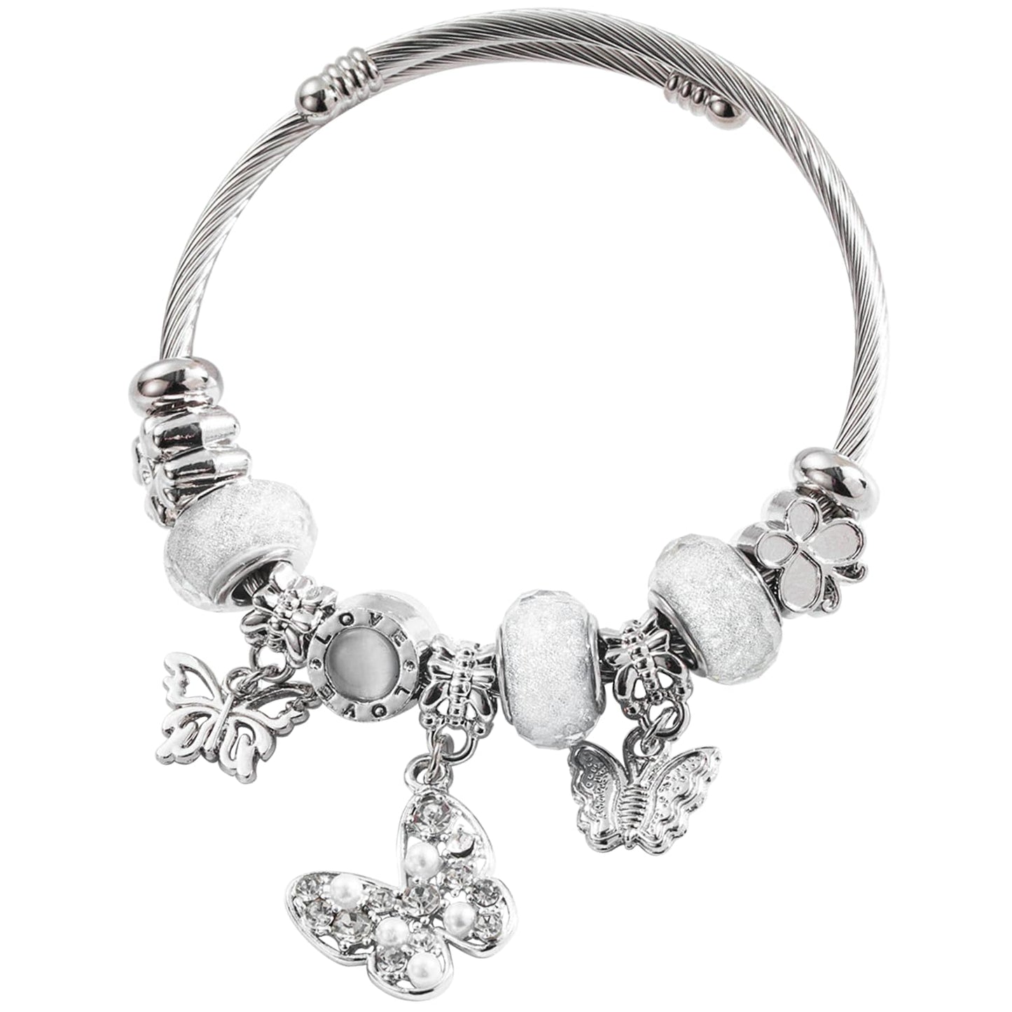 IUULOB Silver Women Bracelets - Adjustable Charm Bracelets for Women Birthday Gifts Favors Titanium Steel Bracelet Bundle Jewelry Kit (C: Butterfly)