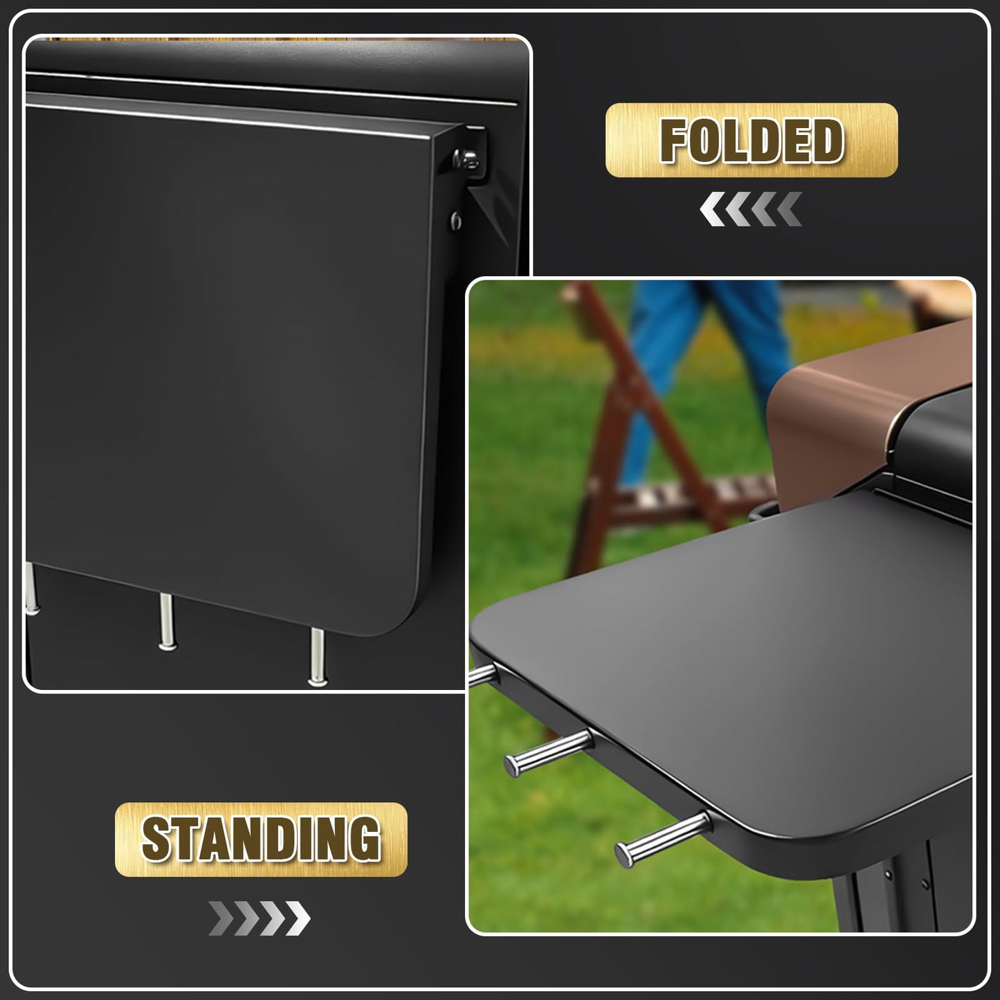 Folding Side Shelf for Pit Boss PBV4NX Vertical Pellet Smoker, for Pit Boss 4 Series Smoker Accessories, 12.8"x11" Grill Prep Table with 3 Hooks, Space-Saving Smoker Shelf