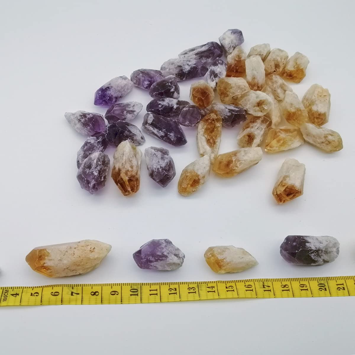 XMHOME Amethyst and Citrine Raw Crystal Irregular Natural Real Rough Stone Small Gemstone 30-36 Pcs for Crystal Healing Decor Fountain Rock Wicca Tumbling Rolling Collection