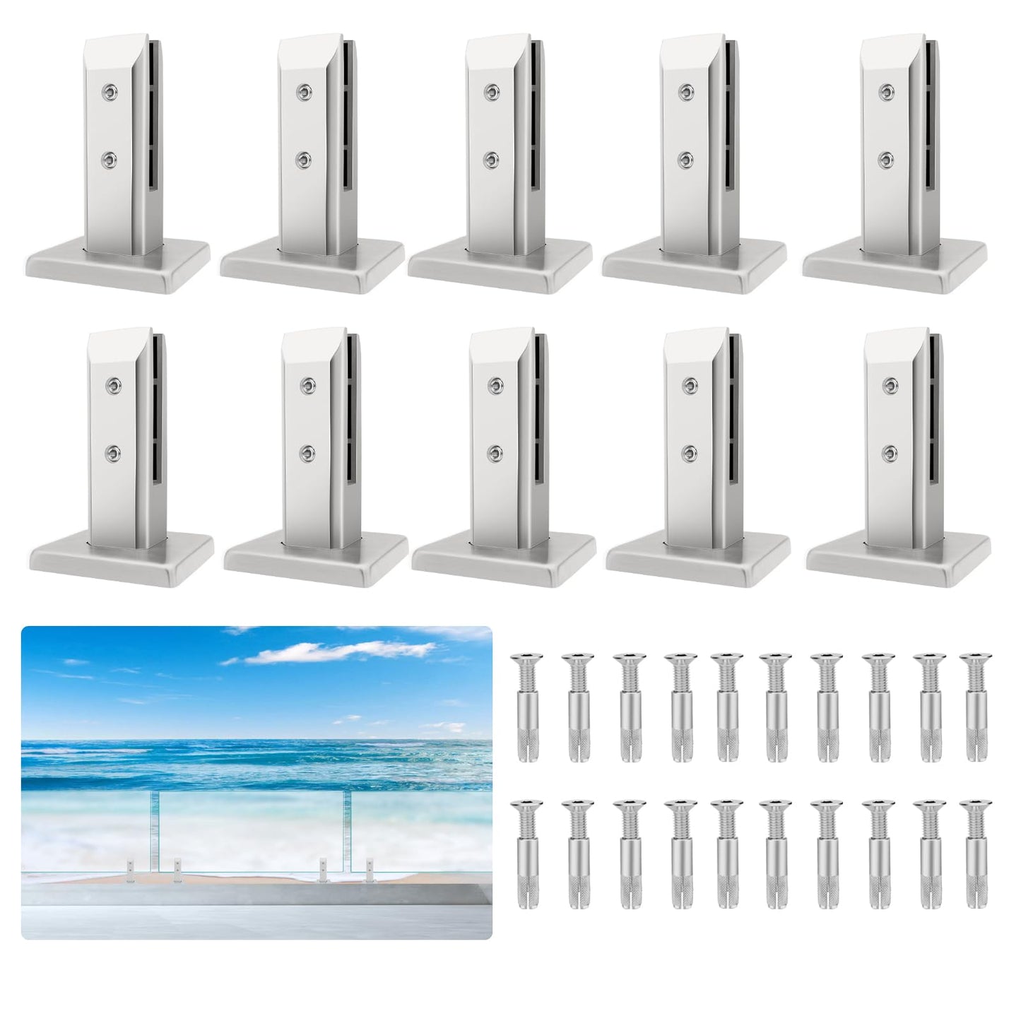 LukLoy 10 Pack T316 Stainless Steel Glass Railing Spigot N.W 2.1lb Heavy Duty Glass Railing Post Clamps for Home Garden Stairs Balustrade Balcony (10 Pack, Each NW 2.1lb, GW 3.0lb) - Level 2