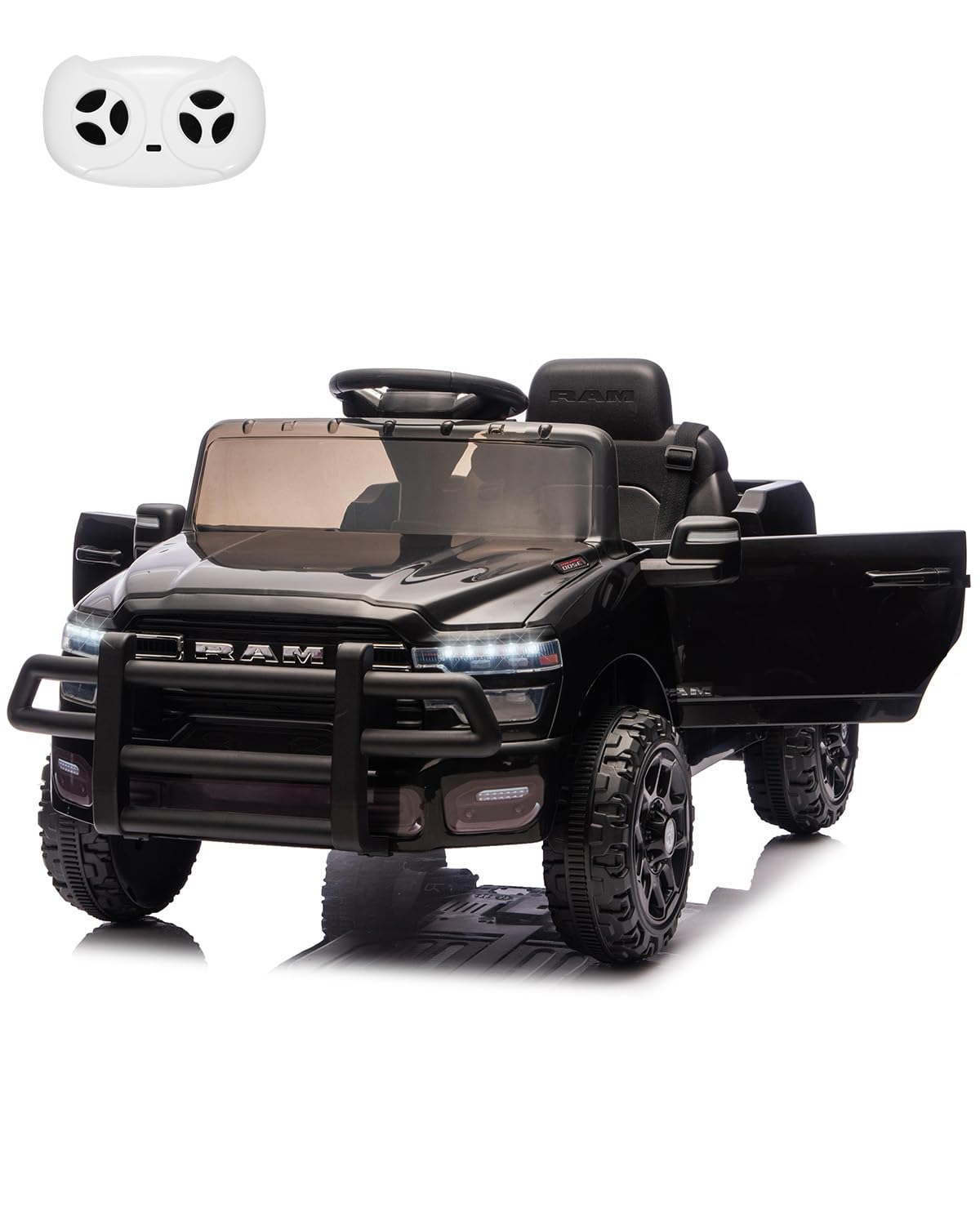 Electric Car for Kids, Licensed RAM 12V Ride on Truck w/Remote Control, Toddler Ride on Toys with Music, 3 Speeds, LED Lights, Suspension, Gift for Boys Girls