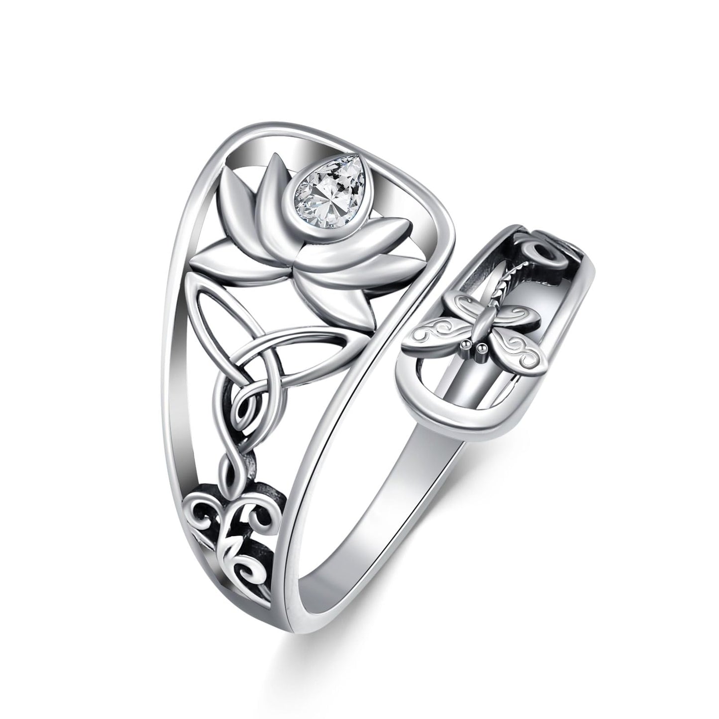 Midari White Lotus Spoon Rings for Women Sterling Silver Adjustable Lotus Flower Finger Ring Thumb Rings with Lotus Jewelry for Women Yoga Lovers Birthday Christmas Gifts (Customization)