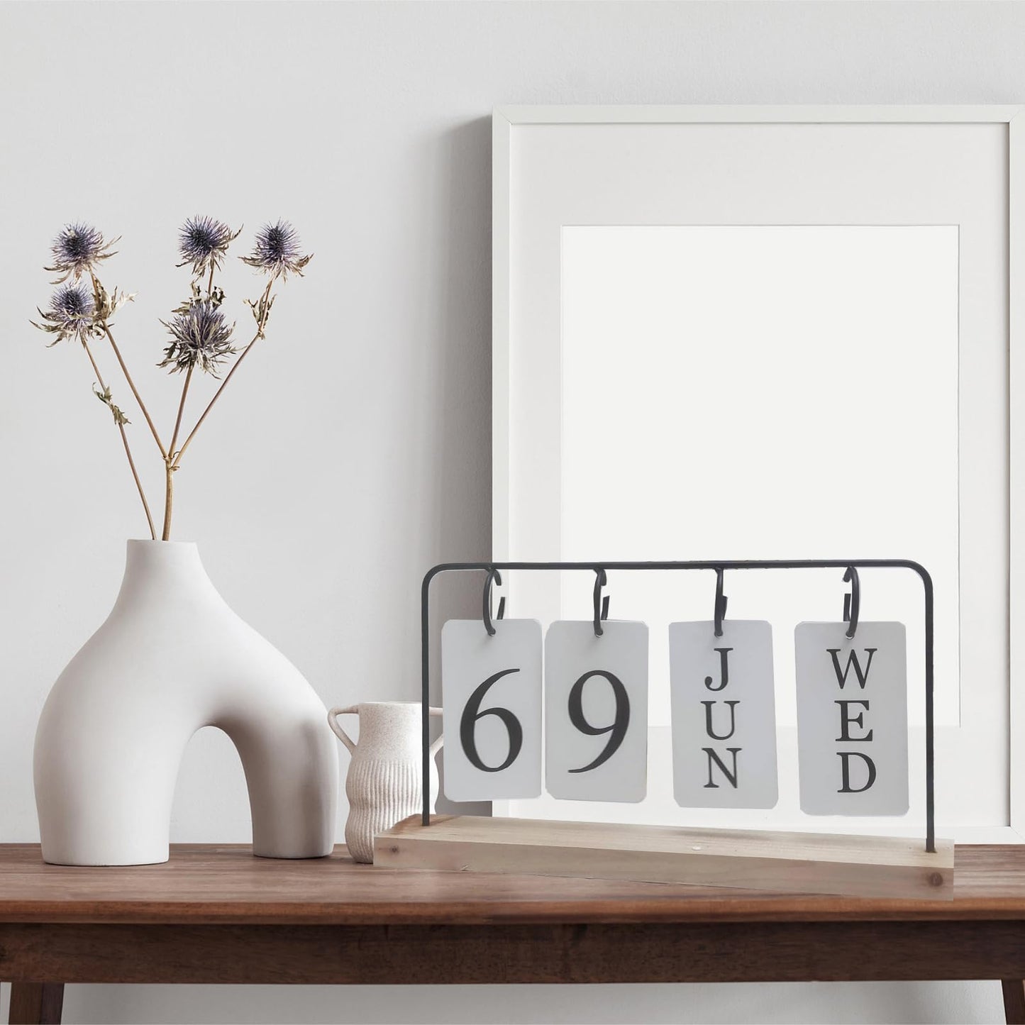 Wooden Perpetual Calendar for Desk, Metal Wood Month Date Display for Teachers, Students, Classroom, Rustic Farmhouse Office Decor, Desk Accessories (black)