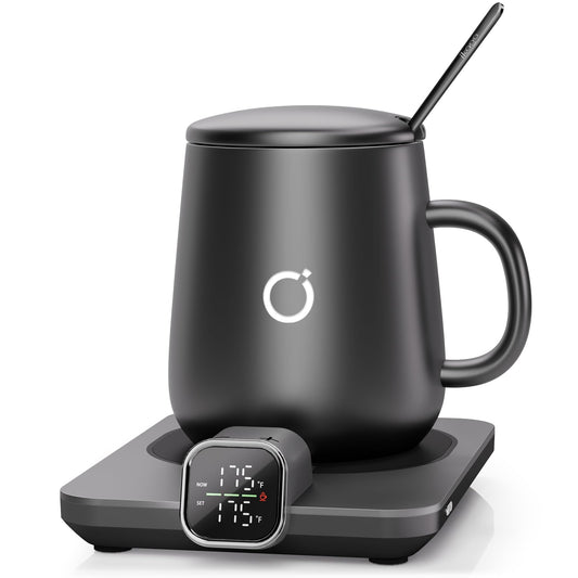 iKago Coffee Mug Warmer Set, Temperature Control Smart Heated Mug for Desk, Electric Coffee Warmer with Auto Shut Off & Real-Time Temp Display, Gifts for Men Women, 15oz, Black