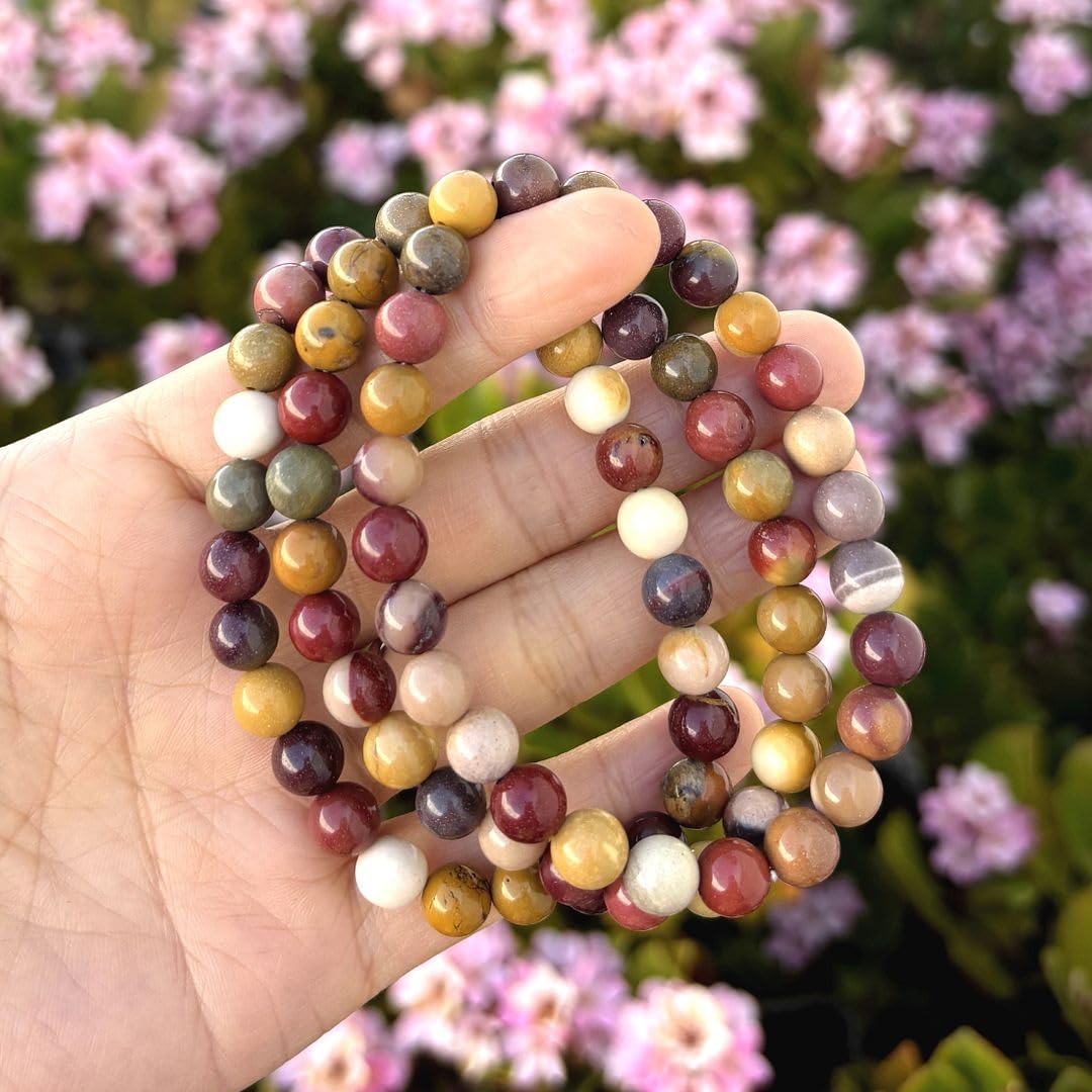 Adabele Real Natural Mookaite Jasper Gemstone Beaded Bracelet 7 inch Stretch Chakra Healing Crystal Stone Jewelry Women Mom Gift (Unisex) GB8-4