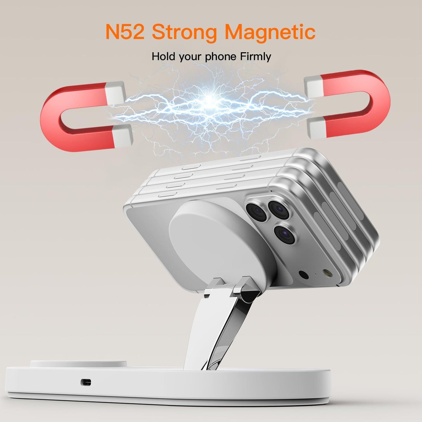 for Apple Watch 5W Fast Charger：3 in 1 Wireless Charging Station for Apple Mag-Safe Charger Stand,Fast Magnetic Wireless Charger Station for iPhone171615 14 13 12 Series,Airpods, Watch（Foldable