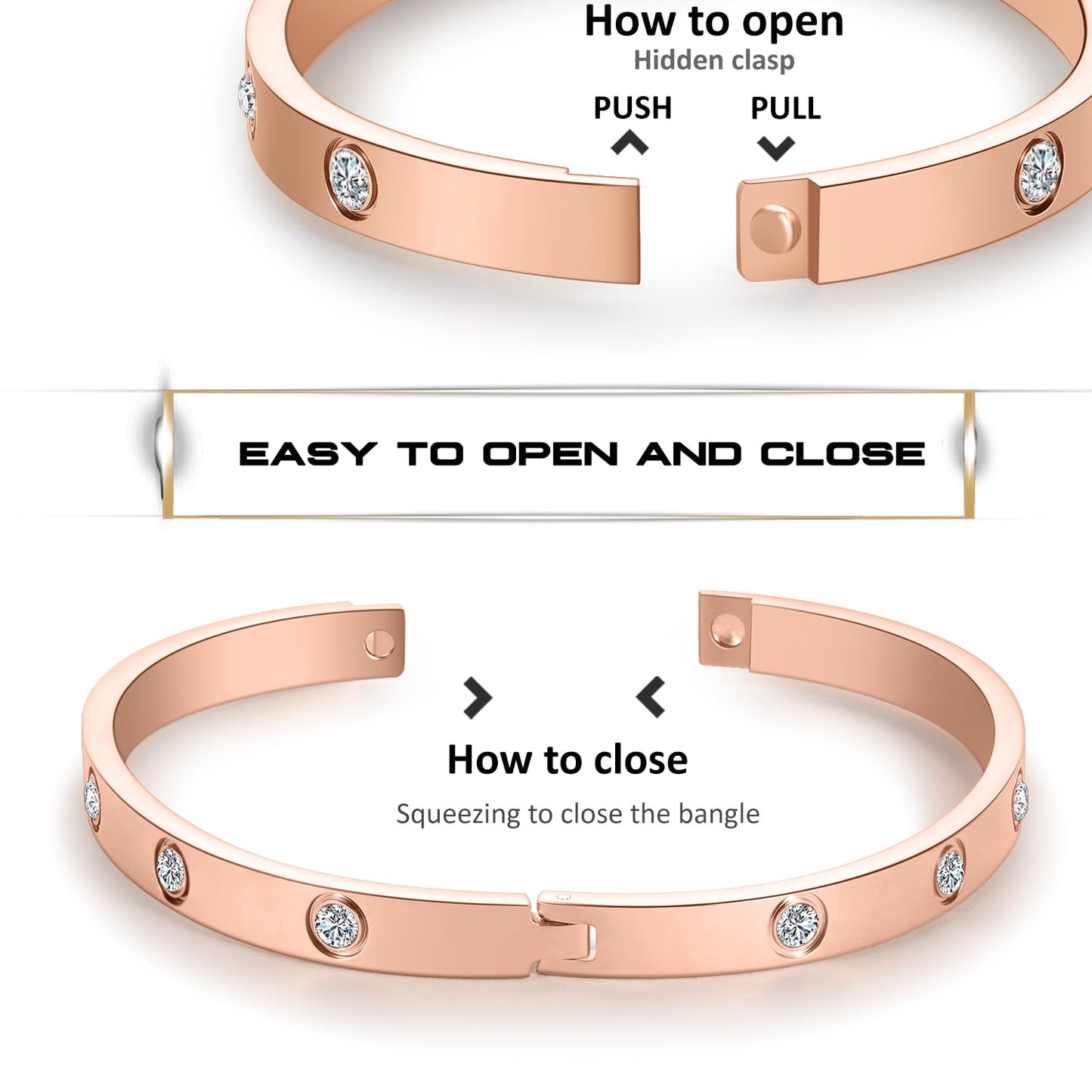 RIMRIVA Rose Gold-plated Bracelets for Women Trendy Stack Love Bangle Friendship Stainless Steel Jewelry Birthday Anniversary Wedding Gifts Her Mom Friends Girlfriend Lady Stocking Stuffers