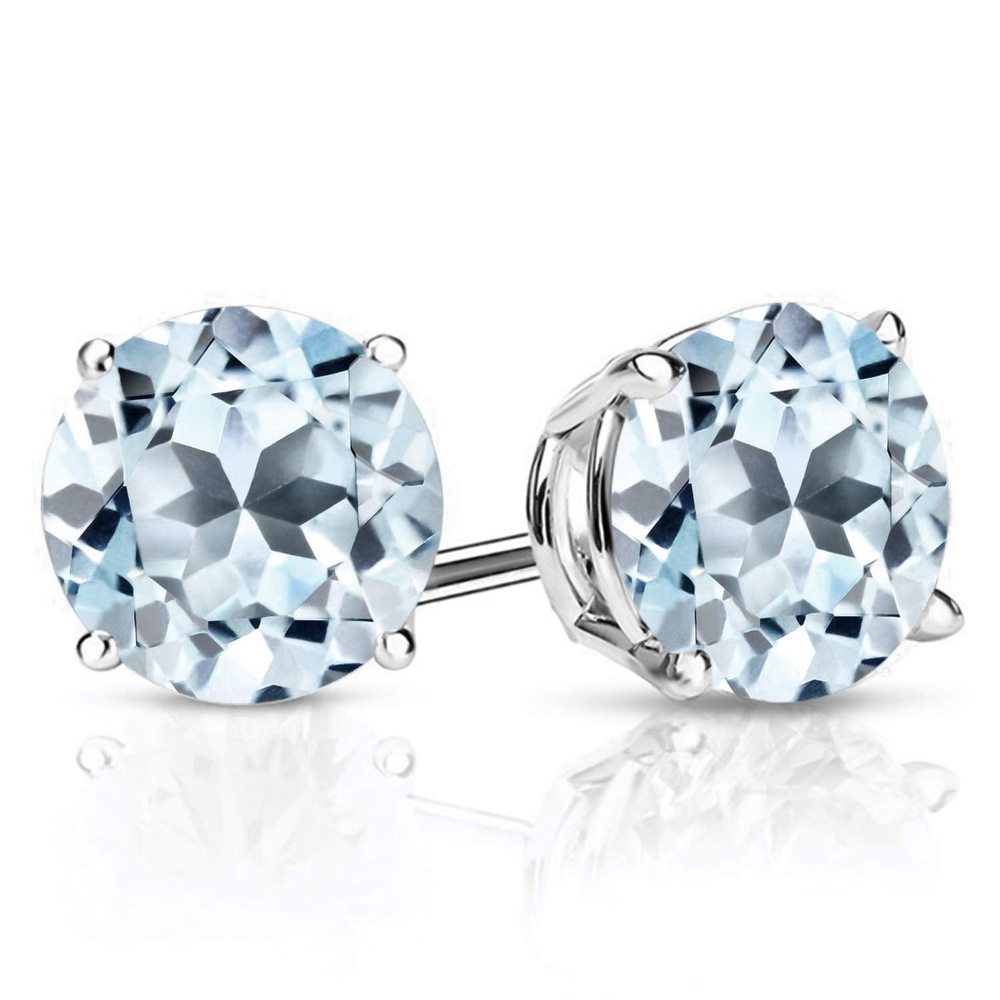 Gem Stone King 2-4 Cttw Round Gemstone Birthstone Stud Earrings For Women Men | 925 Sterling Silver | Round 7MM | Fine Jewelry Gifts for Women Her Mom Wife Men | Sky Blue Topaz-November