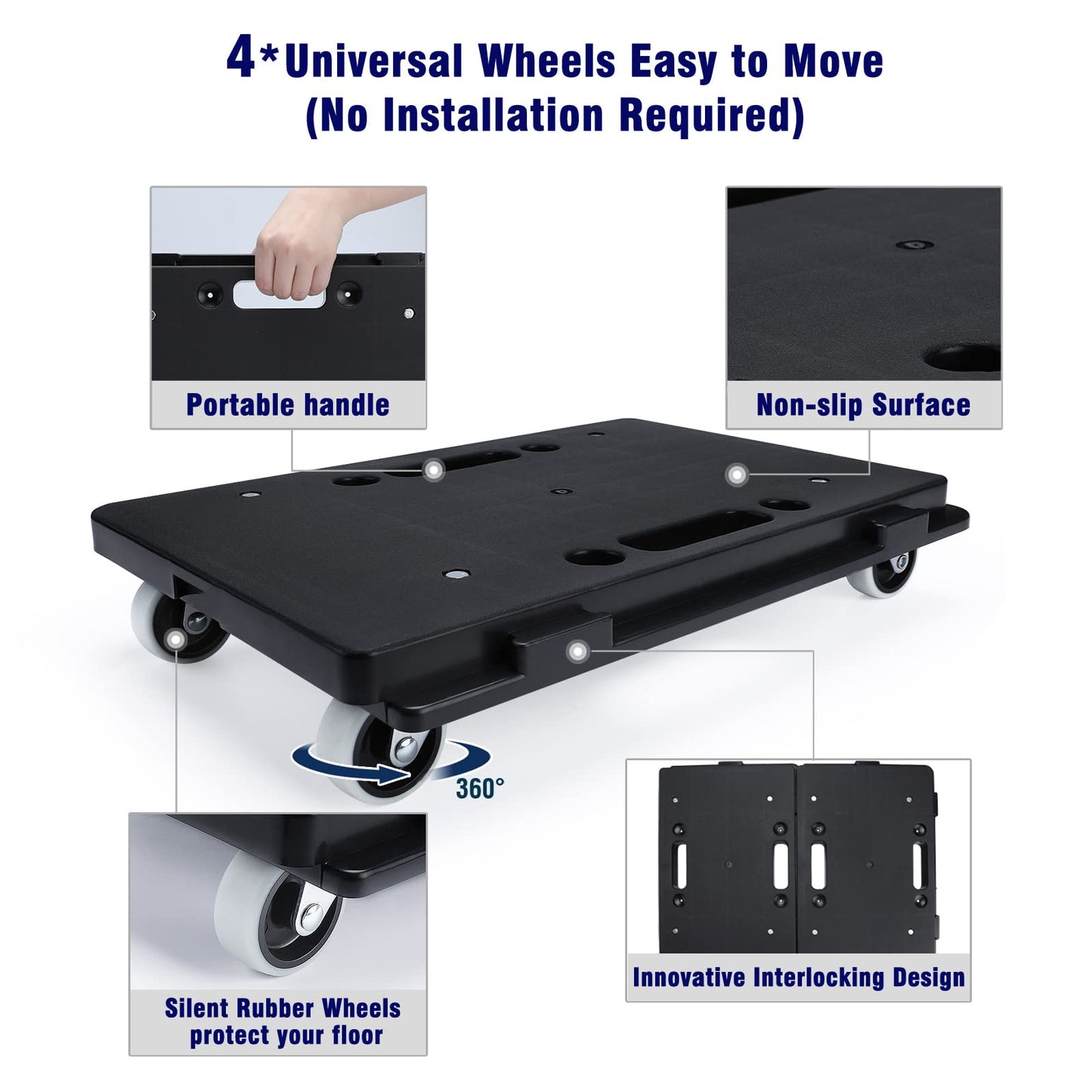 Nellyke Furniture Dolly, 2 Pack Small Flat Moving Dolly, Furniture Movers with 4 Wheels, 500Lbs Capacity, Connectable and Portable Dollies for Heavy Appliance, Black