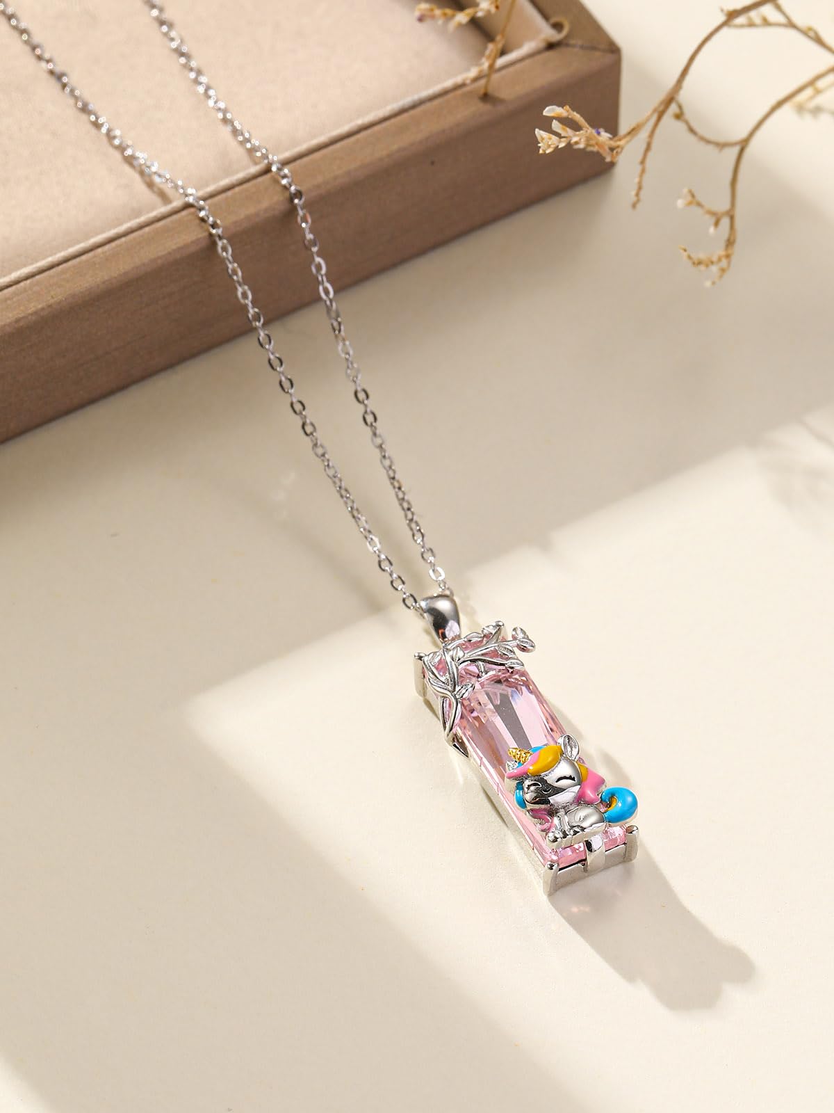 AENEAS Unicorn Necklace for Women 925 Sterling Silver Unicorn Pendant Necklace Pink Crystal Jewelry Gift for Women Daughter Wife