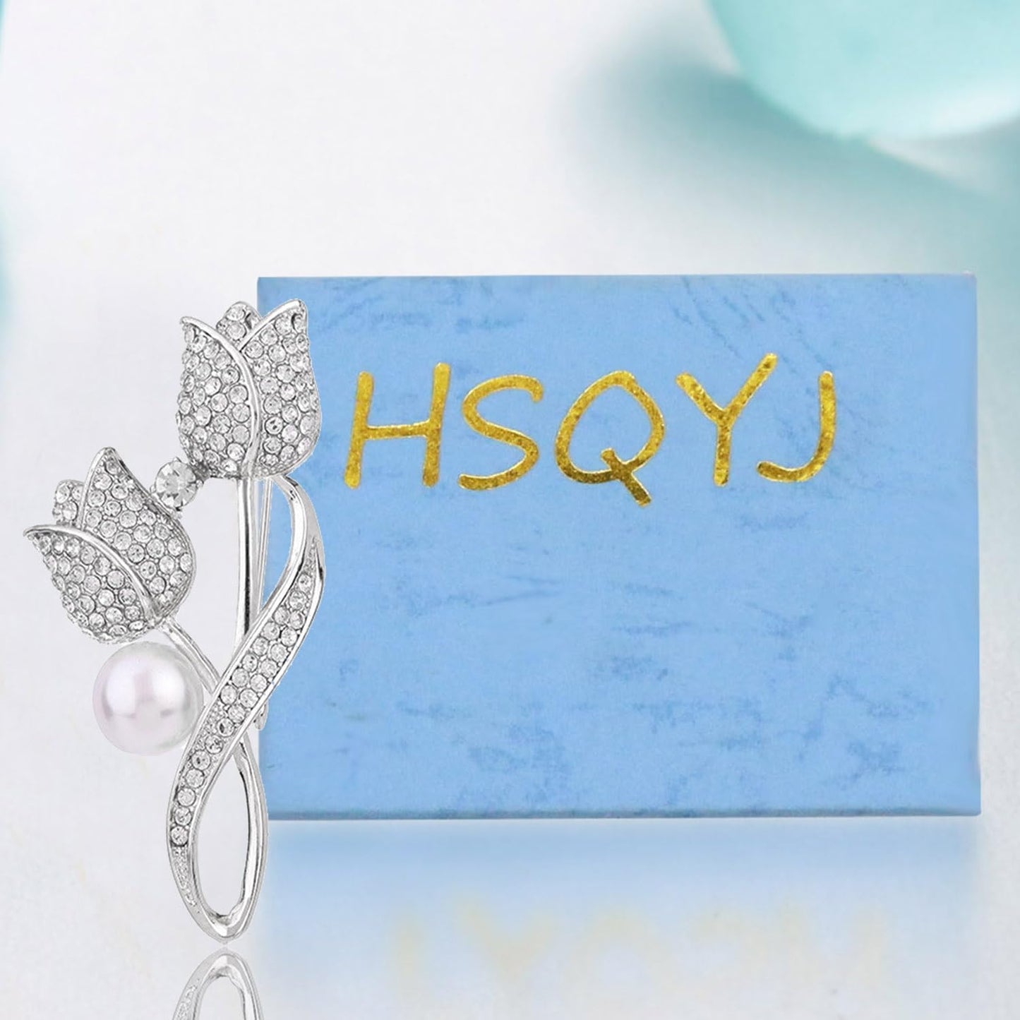 Tulip Flower Crystal Brooches Pins Fashion Beautiful Created Rhinestone Pearl Floral Brooch Good Idea for Party Dance Wedding Banquet for Elegant Women Girl (Silver Tulip)