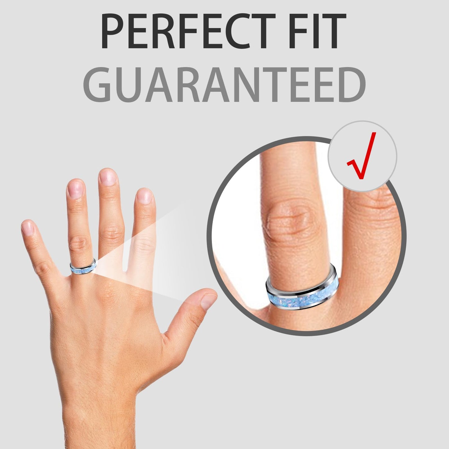 HJIMMNHONG New Opal Fashion Ring Double Beveled Edge Delicate Polished Stainless Steel Simple Mens and Women Rings, Width 8mm,Blue, Size 10