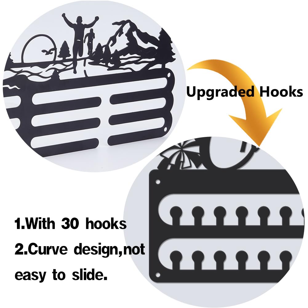 SUPERDANT Cheerleading Medal Hanger Display Sports Medal Holder Wall Mount Cheerleader Medals Hanging 30 Hooks Black Metal Medals Display Rack Iron Race Ribbon Award Organizer for Athletes