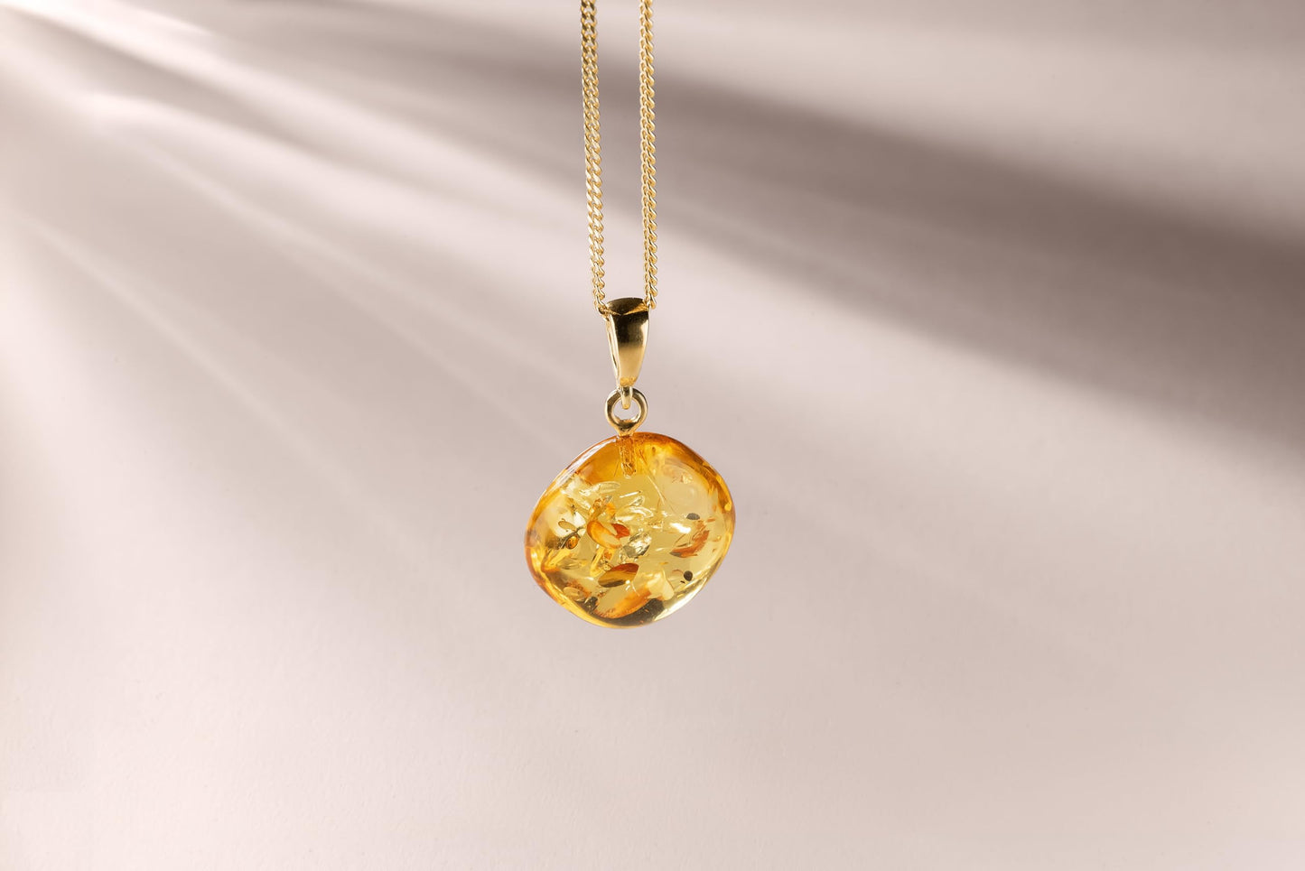 Amber by Mazukna Natural Baltic Amber Pendant for Women, Cognac Drop Necklace with Gold-Plated Sterling Silver Chain, Lightweight 18-inch Jewelry Gift for Everyday Elegance (Amber Cushion)