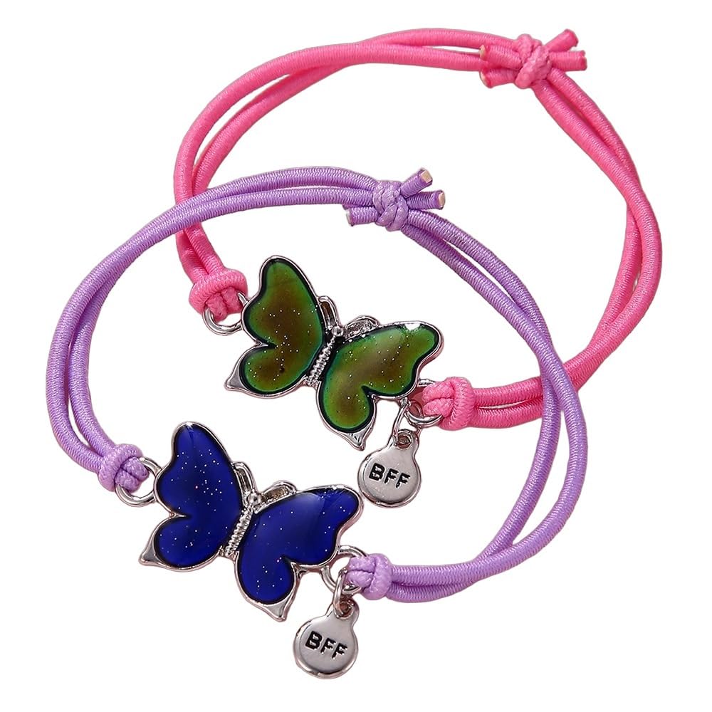 Dinosaur Frog Turtle Dragon Color Changing Mood Bracelet Set for Women Emotion Feeling Temperature Sensing Wrap Bracelet with Card Friendship Jewelry-Butterfly