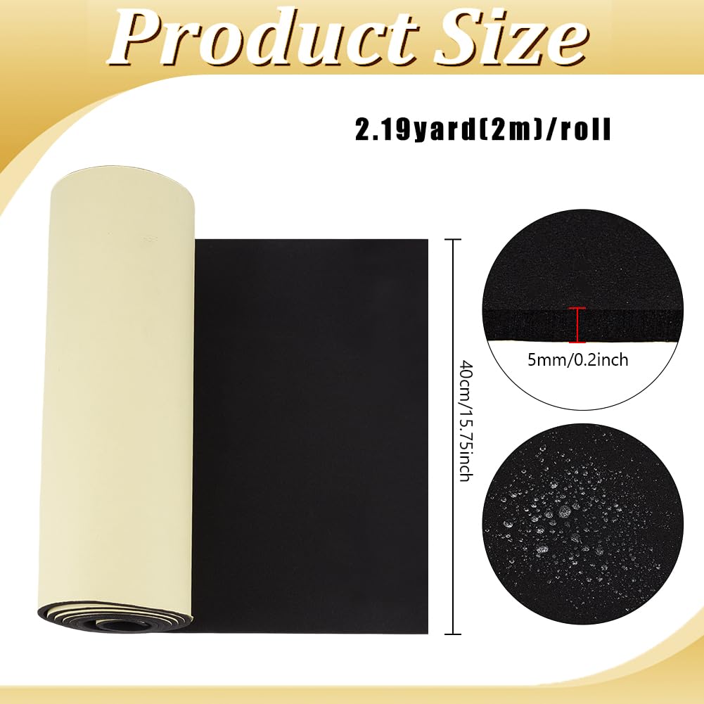 BENECREAT 78.7x15.7inch Adhesive EVA Foam Roll, 5mm Black Adhesive EVA Foam Sheets Cosplay Foam Crafts for Halloween Art Supplies Paper Scrapbooking