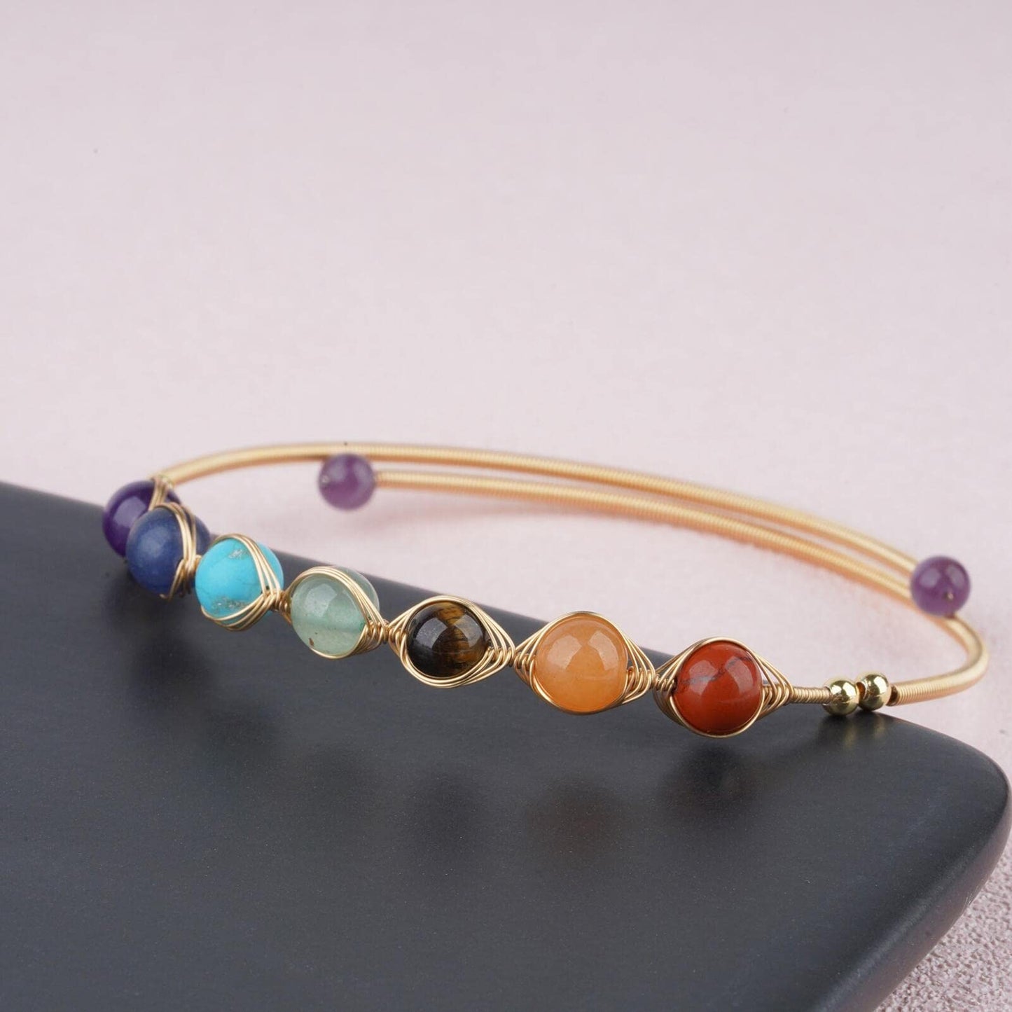 ASGIFT 7 Chakra Bracelet for Women Healing Crystal Stone Bead Bracelet Adjustable Yoga Meditation 14K Gold Crystal Beaded Bracelet Jewelry Gifts for Girlfiend