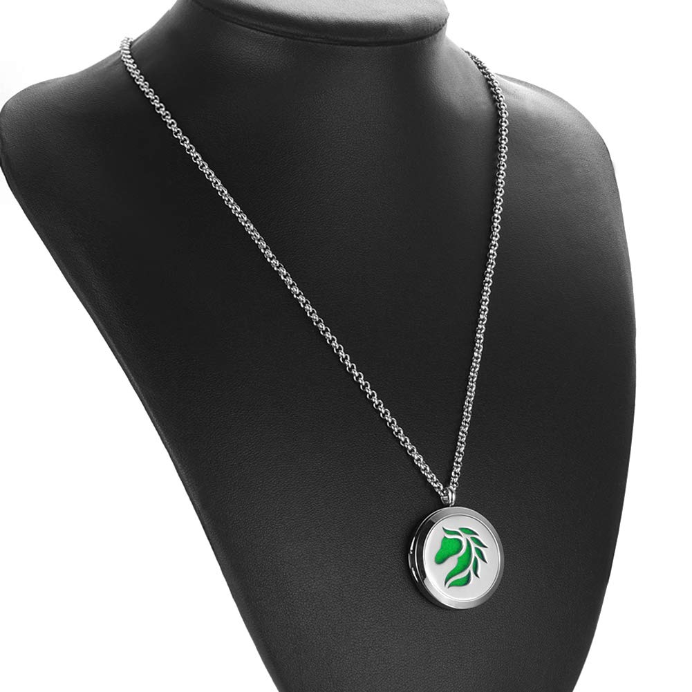 Popeoiuh Essential Oil Diffuser Necklace Aromatherapy Jewelry Stainless Steel Horse Animal Locket Pendant with 24 inch Chain 8 Pads Birthday Christmas Jewelry Gift for Women Men