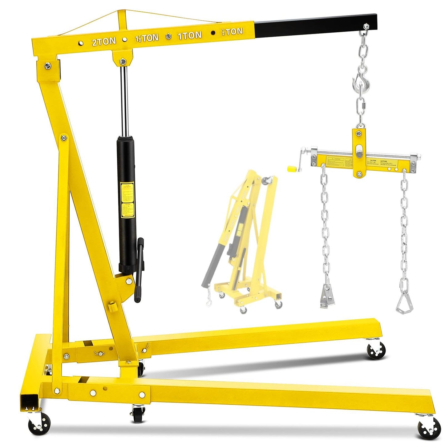 GlowSol 2 Ton Hydraulic Engine Hoist with Lever Stabilizer, Cherry Picker Engine Hoist, 4400LBS Heavy Duty Garage Crane with 6 Swivel Casters & Adjustable Telescopic Boom, for Auto Repair & Workshop