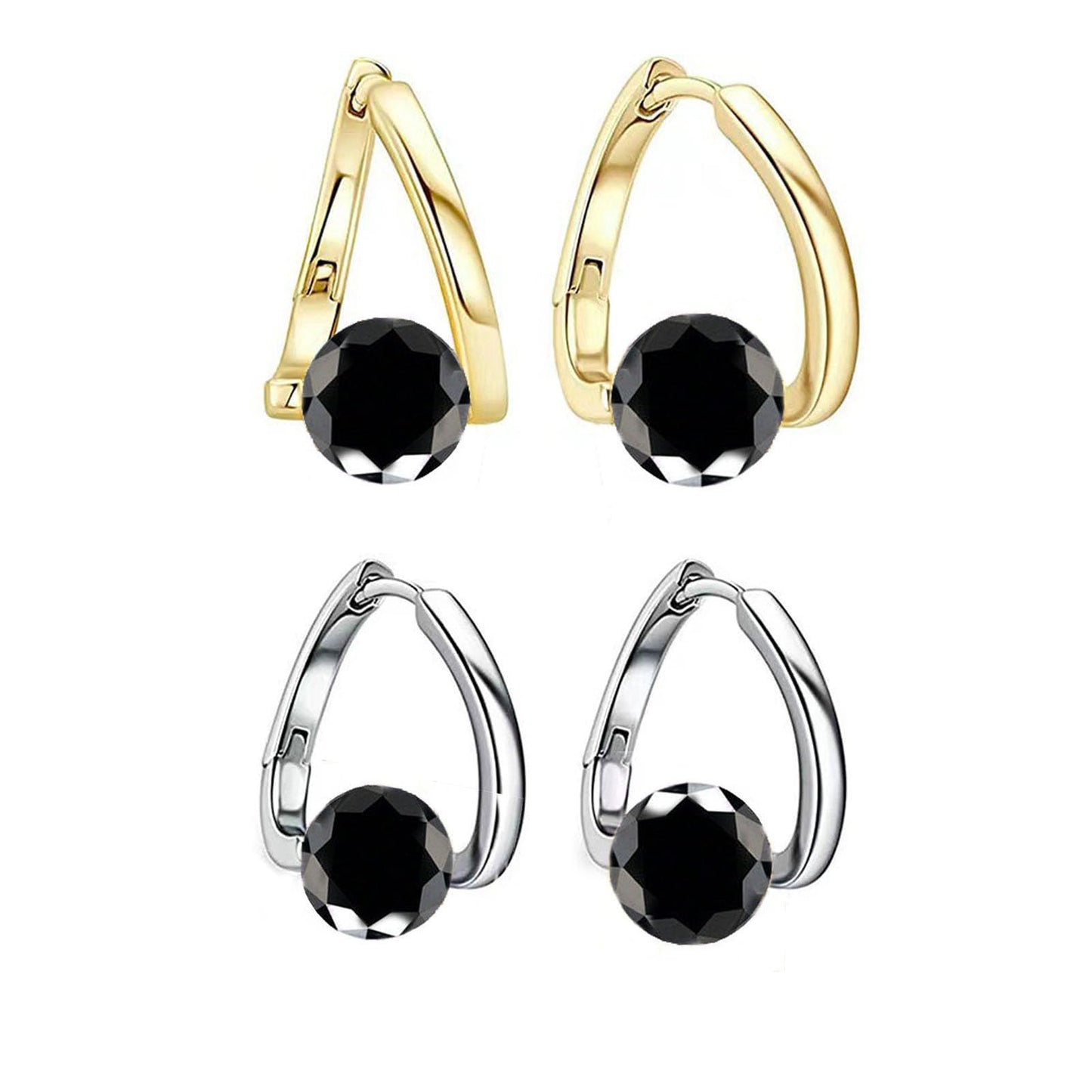 2 Pairs Halolux Lymphvity Germanium Earrings, Halolux Lymphvity Drainage Cubic Zirconia Earrings Lymphati Activity Hoop Earrings for Women Lymphvity Therapy Earring Jewelry (Black)
