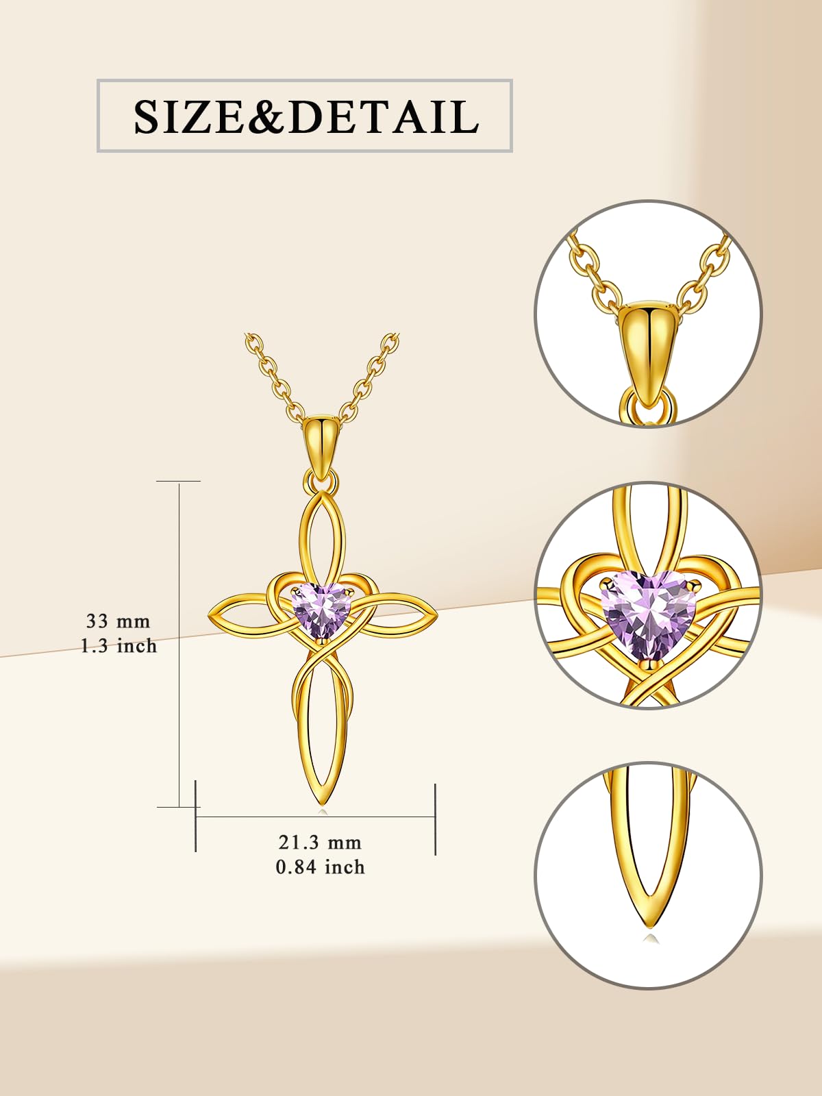 POIUY Celtic Knot Cross Birthstone Necklace for Women 14K Gold Irish Infinity Dainty Heart Pendant Cross Jewelry Anniversary Valentines Birthday Mothers Day Gifts for Mom Wife Her