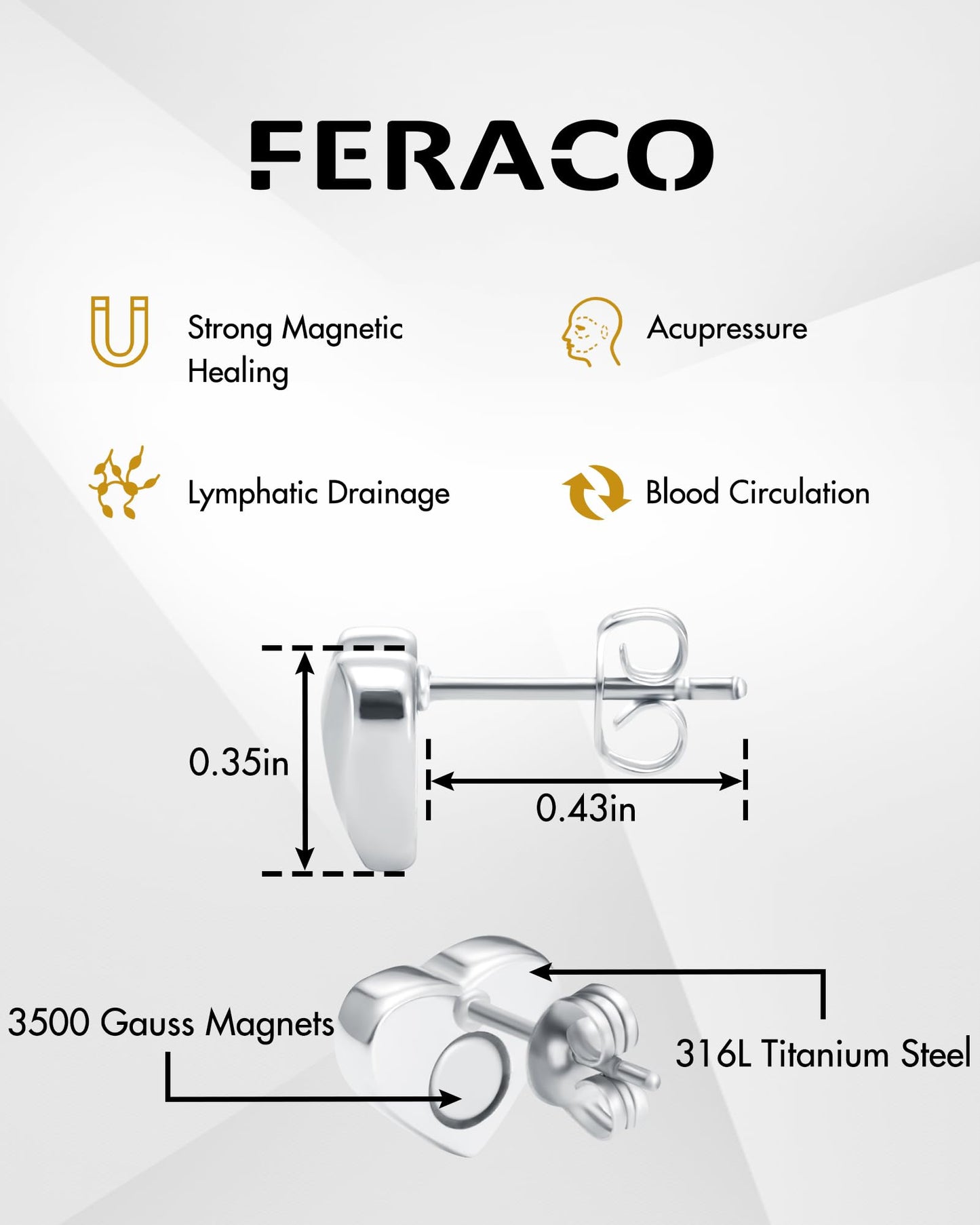 Feraco Magnetic Earrings for Women, Stud Earrings, Ear Curex with Strong Germanium Magnet, Dainty Heart Shape (Rose Gold & Silver)