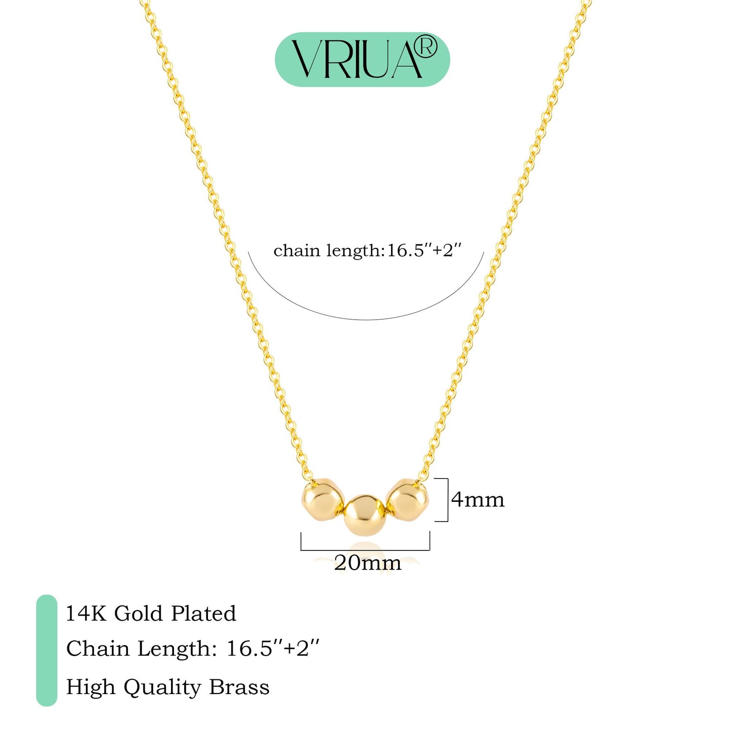 VRIUA Ball Necklace for Women,Dainty Gold Necklace 14k Gold Plated Bead Ball Pendant Necklace Simple Jewelry Everyday for Women